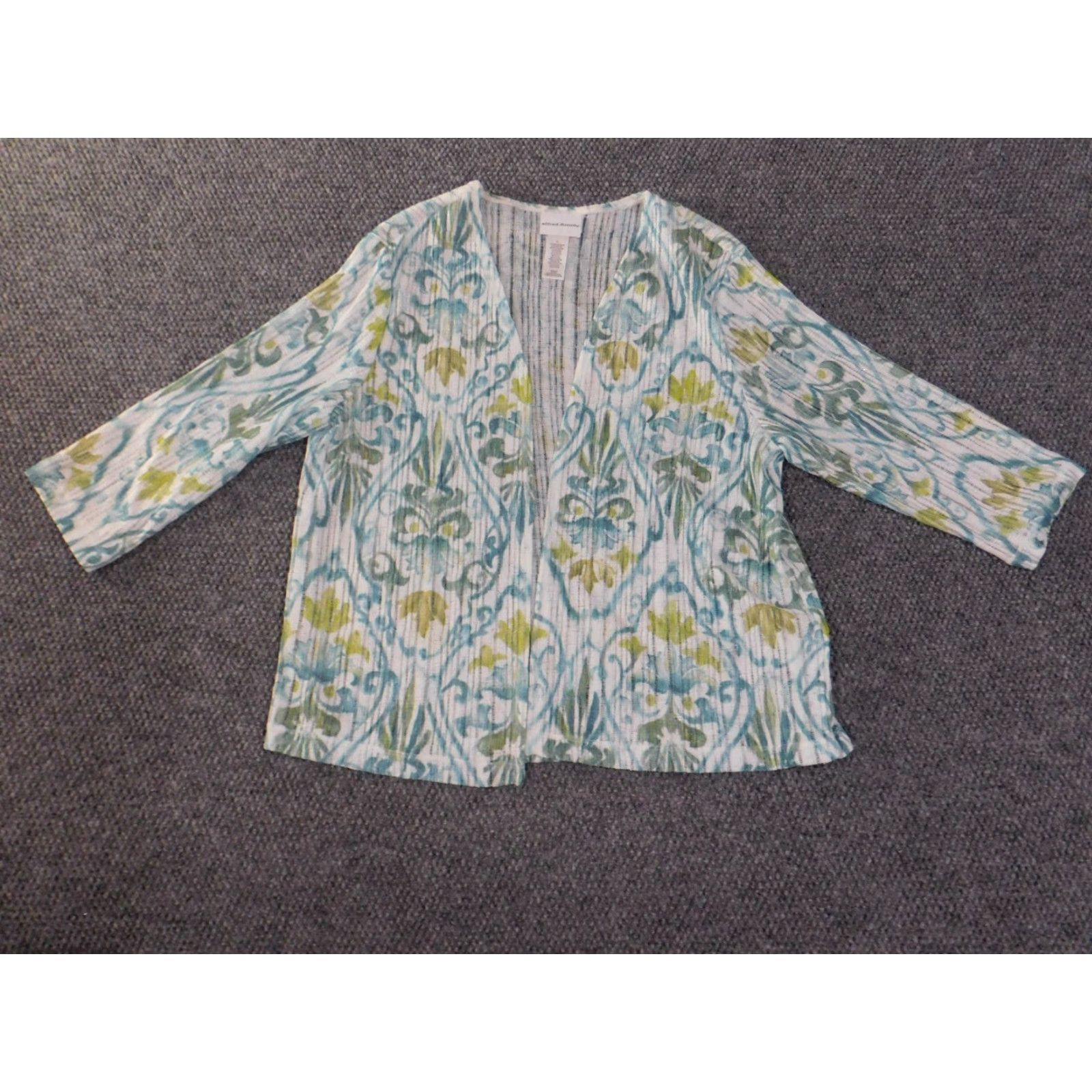 Vintage Alfred Dunner Blouse Shirt Womens Large Green Floral Open Cape Shawl V-Neck Pullover Knit Polyester Casual Sleeve Regular Floral Pattern Girls/Womens Size L / US 10 / IT 46 - 2 Thumbnail