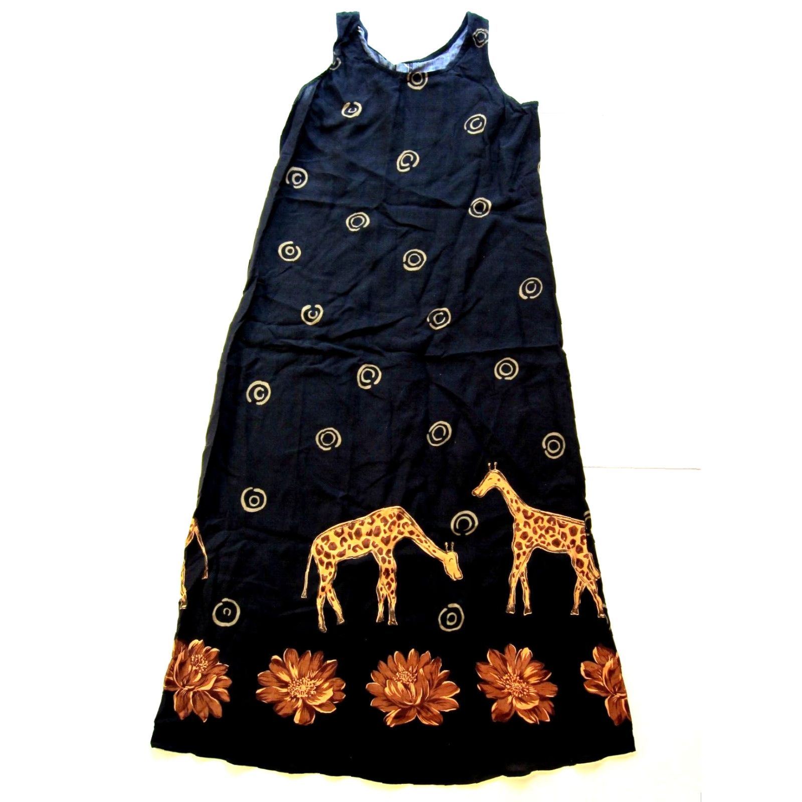 Vintage Vtg Molly Malloy Maxi Dress Tank Sun Giraffe Floral Black 6T Women Tall Rayon Floral 6 50" Shoulder to Hem Ladies Womens Size M / US 6-8 / IT 42-44 - 2 Thumbnail
