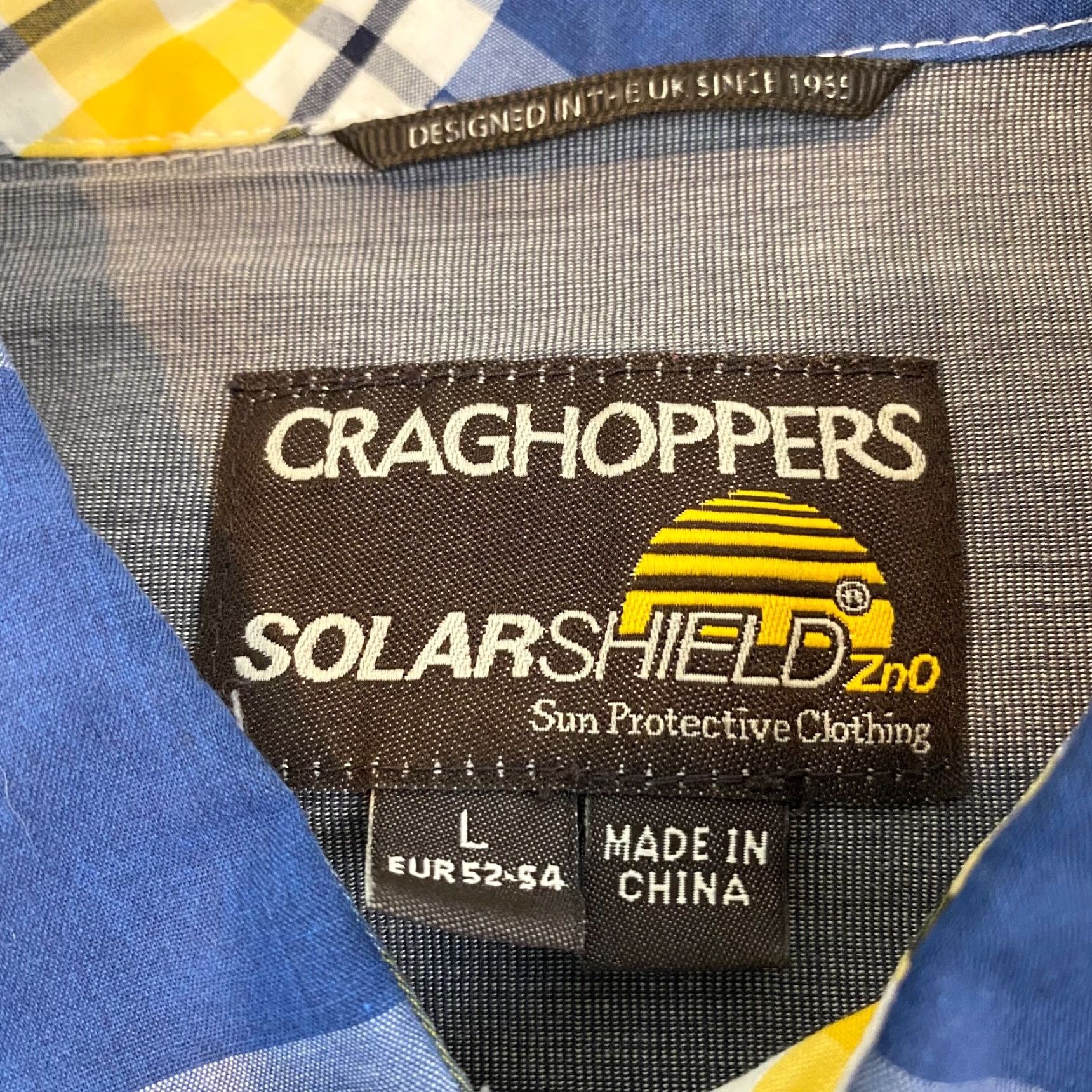 Vintage Craghoppers Solarshield Shirt Mens Large Blue Yellow Plaid Button Sun Protection Size US L / EU 52-54 / 3 - 2 Thumbnail