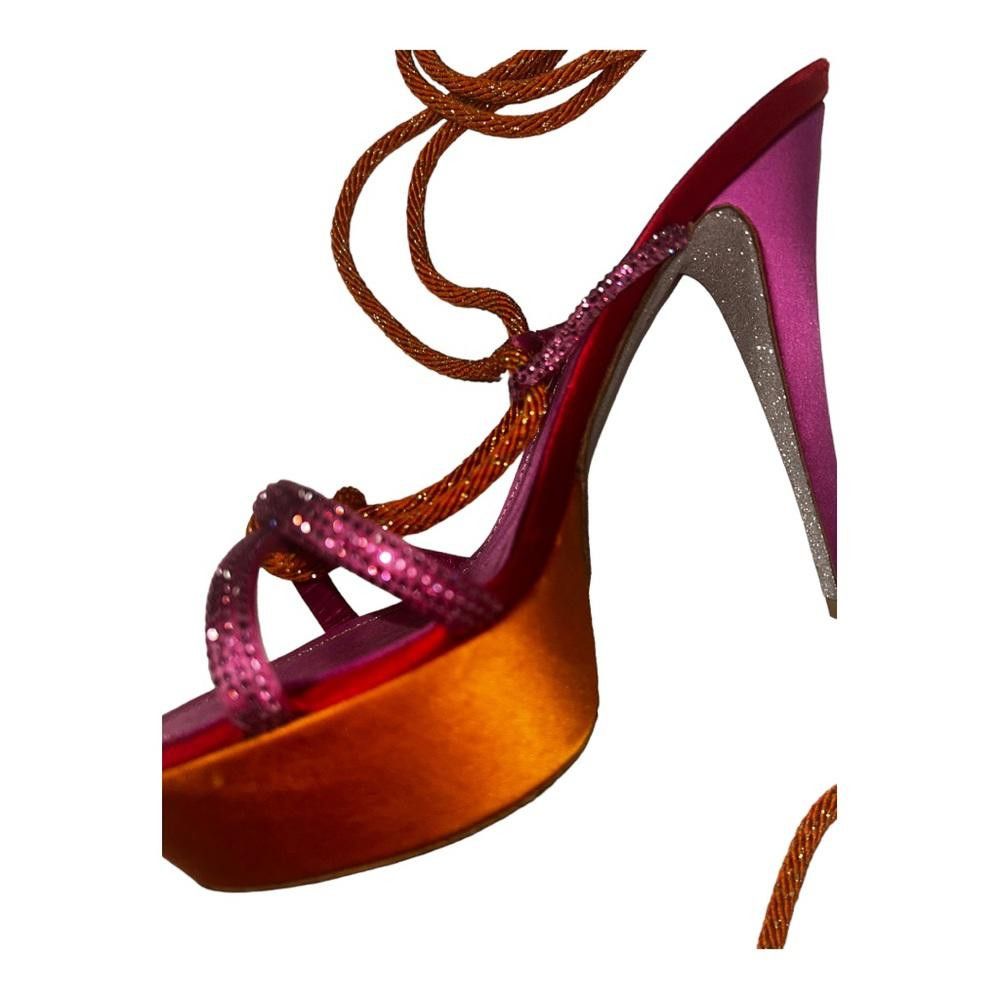 Designer Rene Caovilla Pink/Orange Rhinestone Platform Tie Heels 9.5 Size US 9.5 / IT 39.5 - 9 Thumbnail