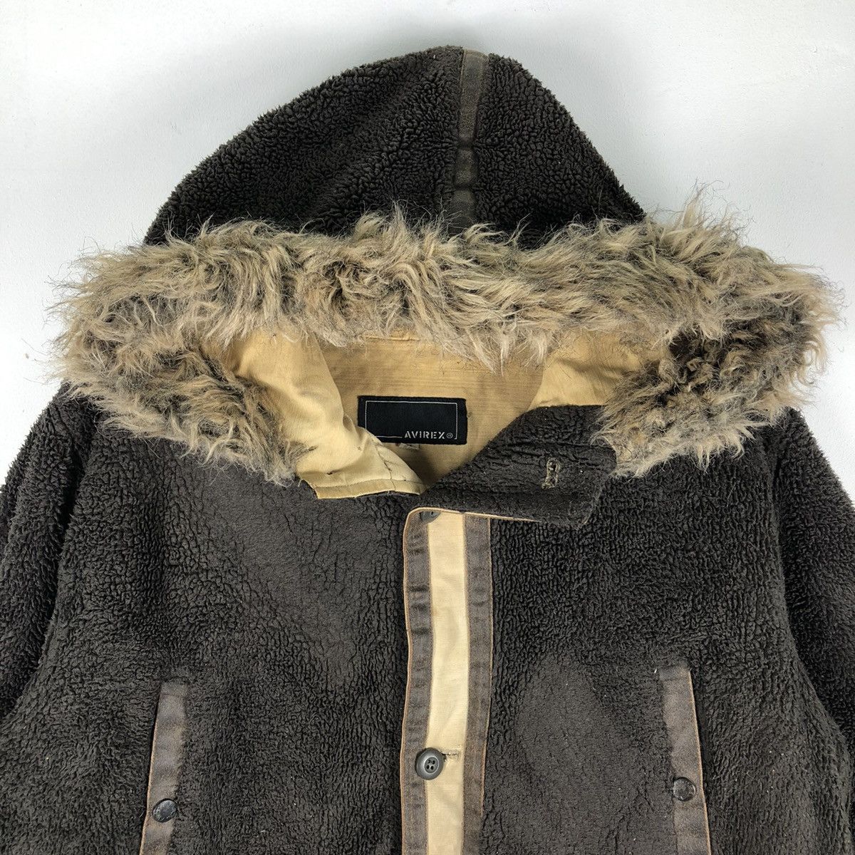 Avirex Vintage 90's Avirex Sherpa Hoodie Jacket Button up Size US L / EU 52-54 / 3 - 8 Thumbnail