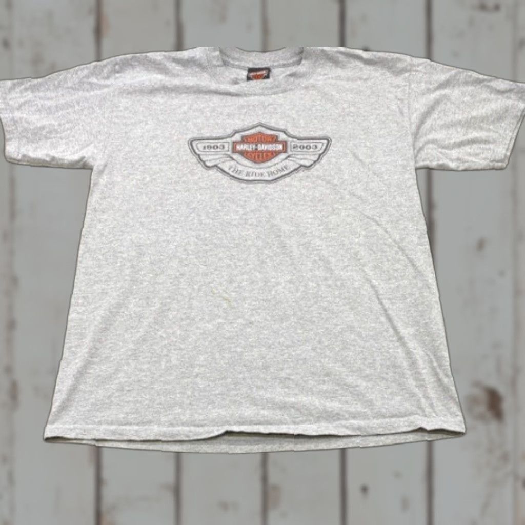 Harley Davidson VINTAGE Harley-Davidson T-Shirt L Mens Gray Short Sleeve Crew Neck Logo 1903-2003 The Ride Home Back 4545 Size US L / EU 52-54 / 3 - 1 Thumbnail