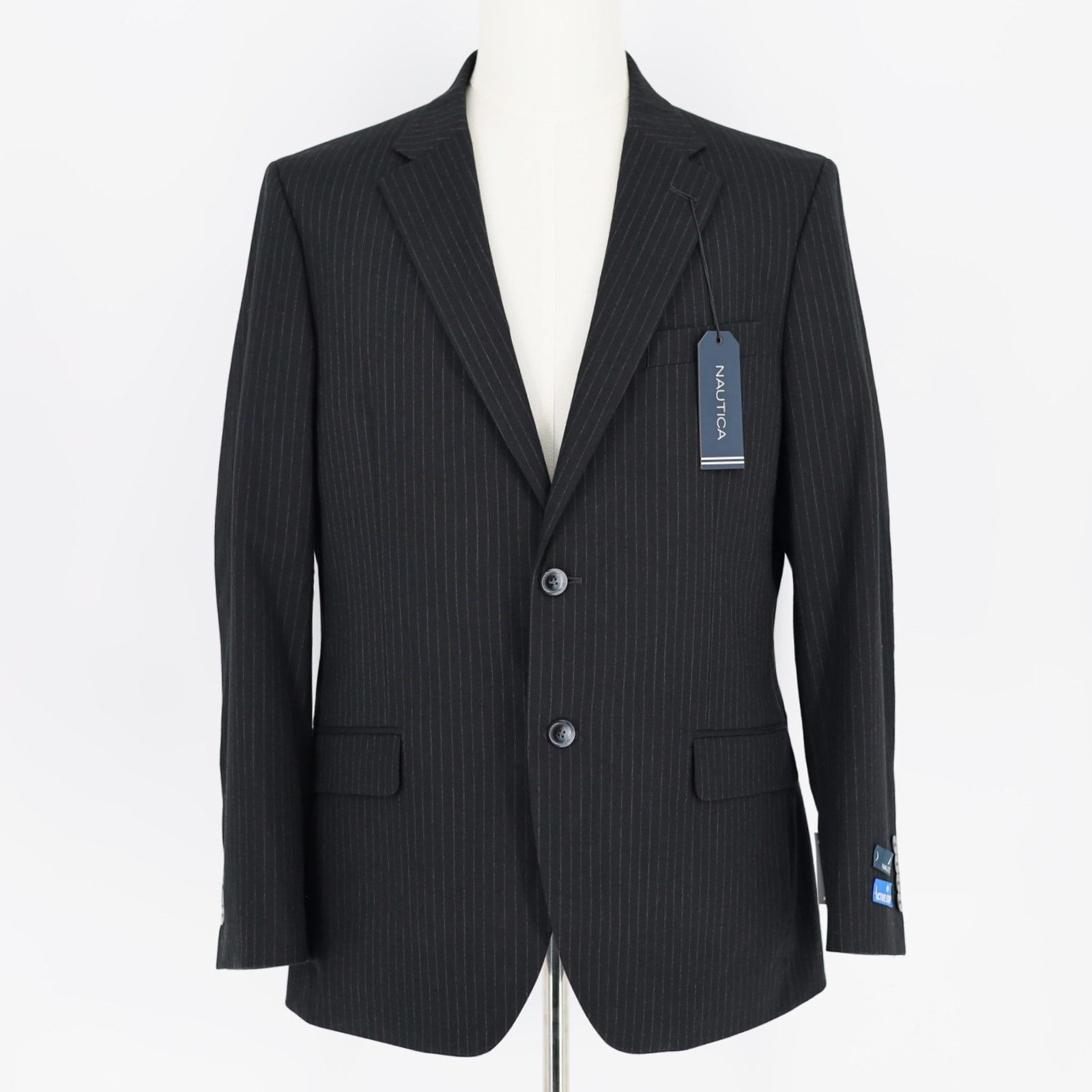 Nautica Nautica Men's Black Stripe Modern-Fit Suit Blazer Size 42S Size 42S - 3 Thumbnail