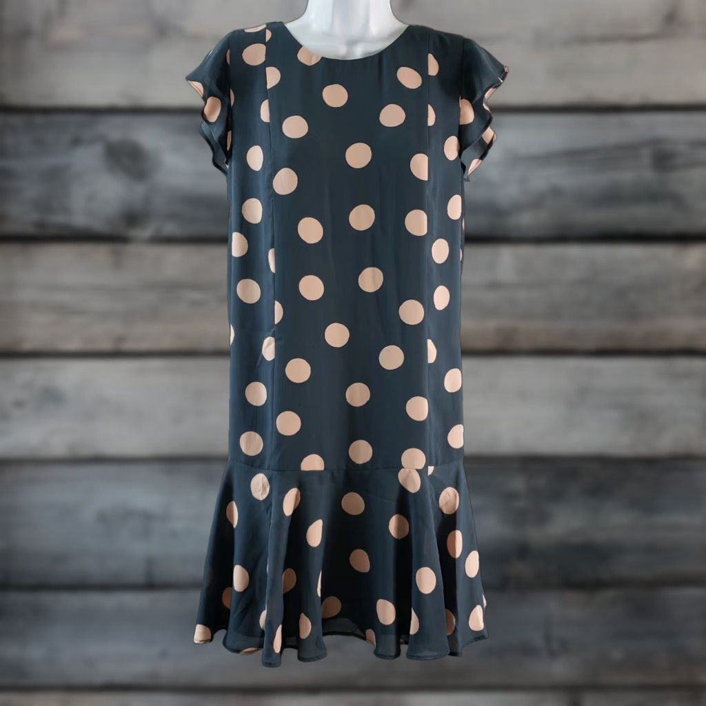 Loft LOFT Ann Taylor Womens Dress Small Blue Pink Polka Dot Short Sleeve Round Neck Shift Size 28" / US 6 / IT 42 - 1 Thumbnail