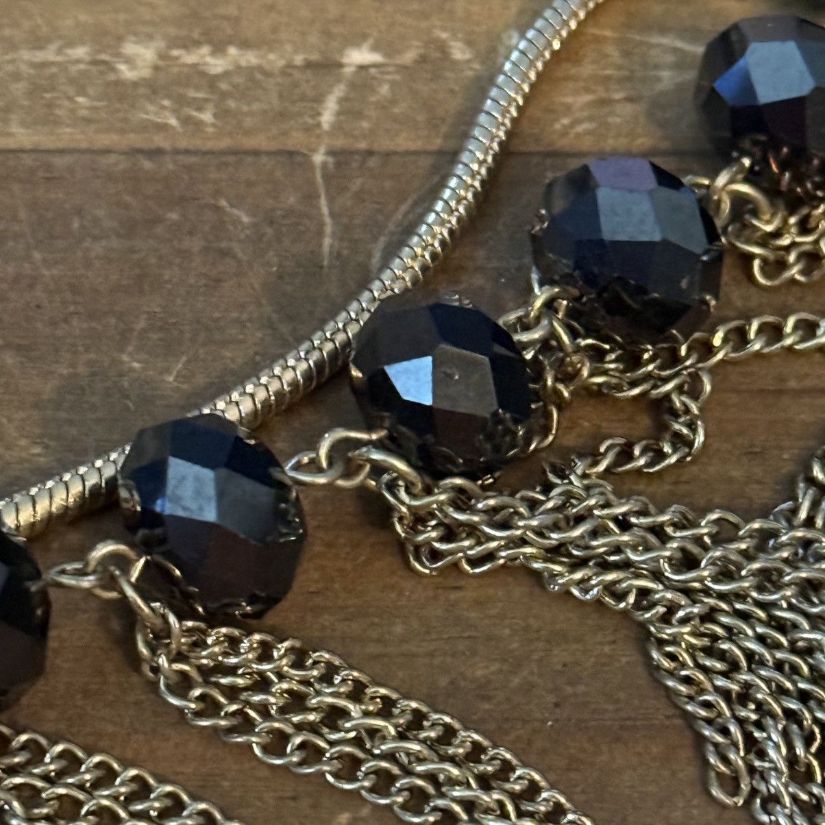 Other Gold tone multi strand black faceted bead fringe necklace Size ONE SIZE - 3 Thumbnail