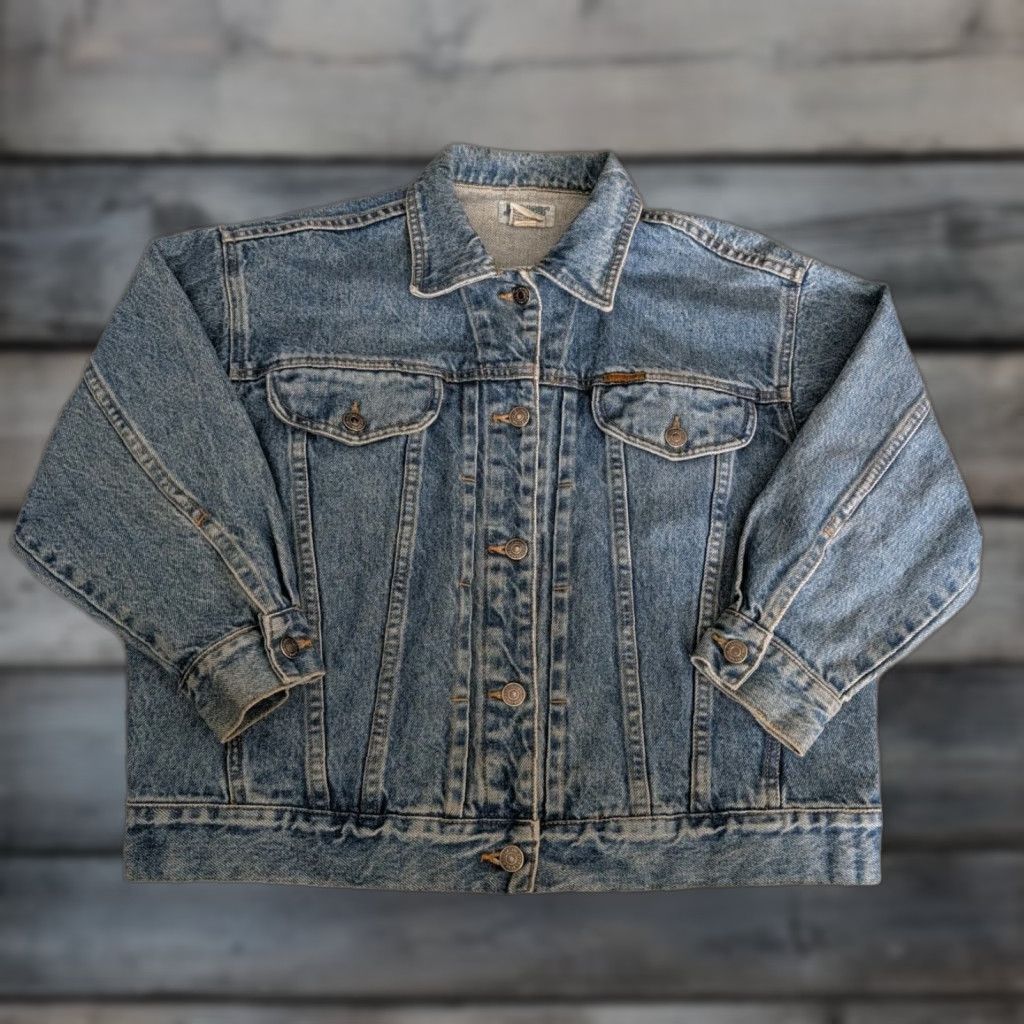 Jordache VINTAGE Jordache Jean Jacket Men's Medium Blue Denim Trucker Faded 90s Size US 31 - 1 Thumbnail