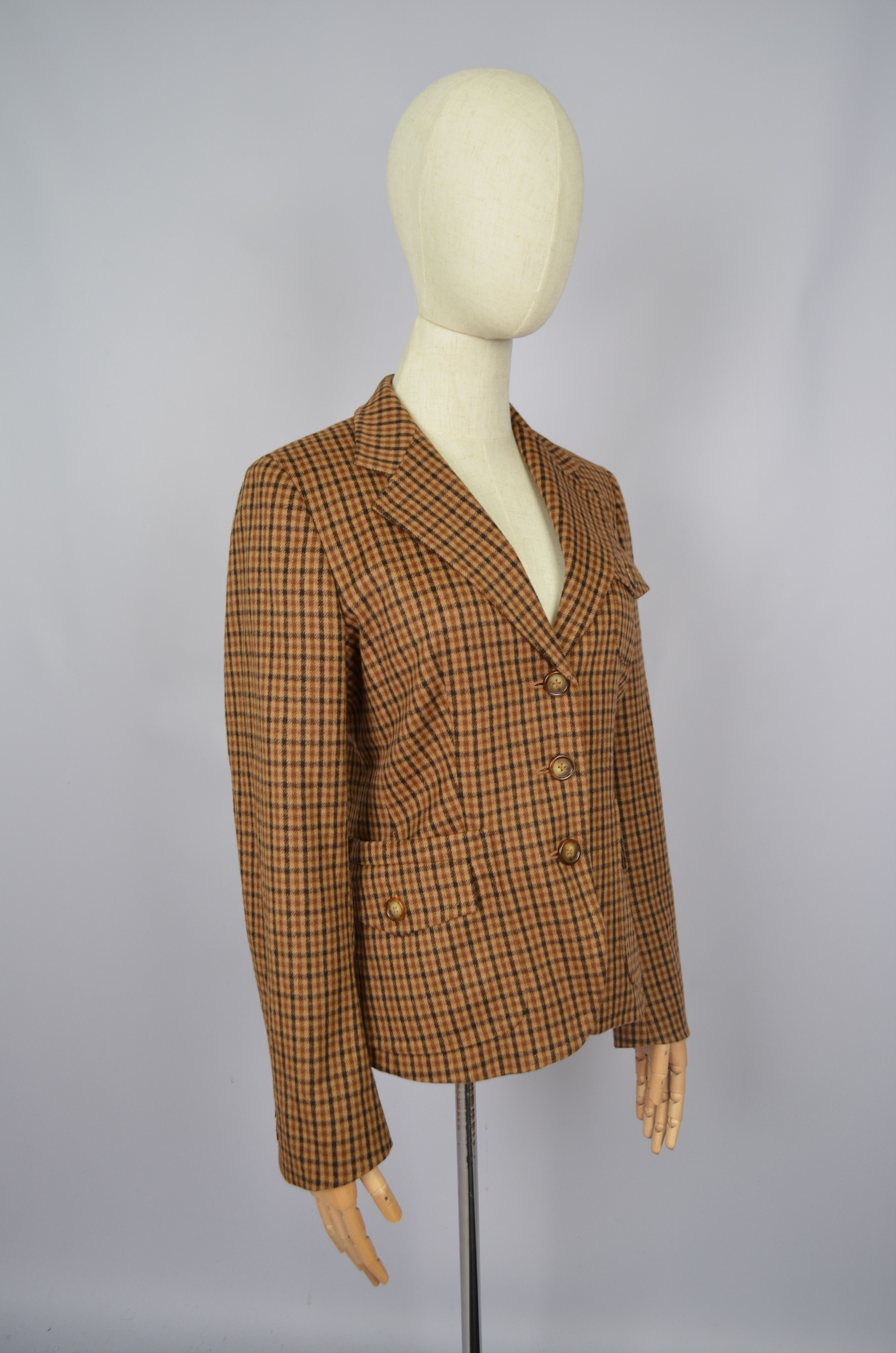 Designer × Max Mara Max Mara Check Brown Wool Angora Blazer Jacket Size US6 Size M / US 6-8 / IT 42-44 - 13 Thumbnail