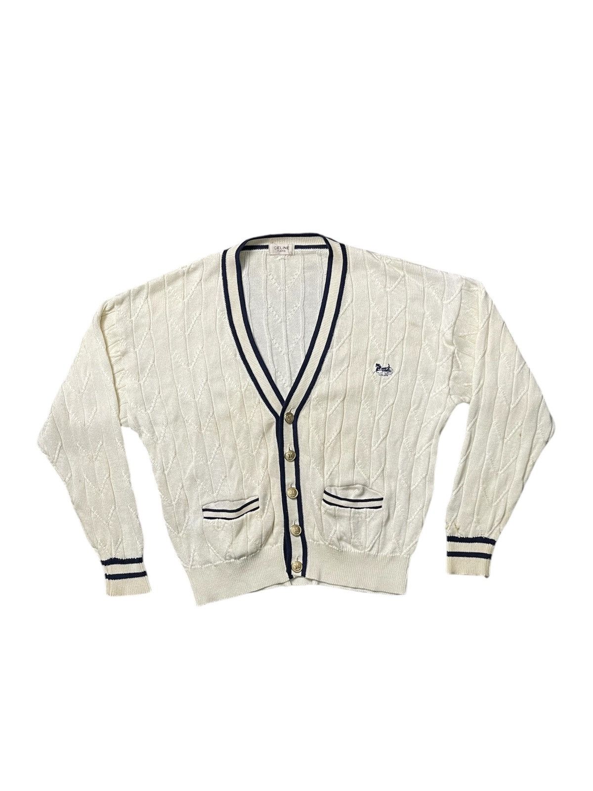 Celine 90s CELINE SULKY CARRIAGE EMBROIDERED GOLD BUTTON CARDIGAN Size US L / EU 52-54 / 3 - 1 Thumbnail