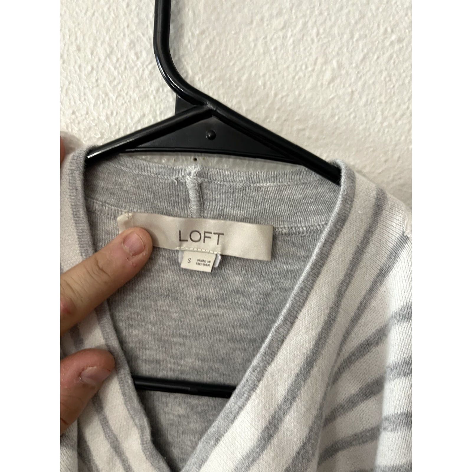 Loft Loft Cardigan Womens Small Gray White Striped Waterfall Cotton Sweater Size S / US 4 / IT 40 - 2 Thumbnail