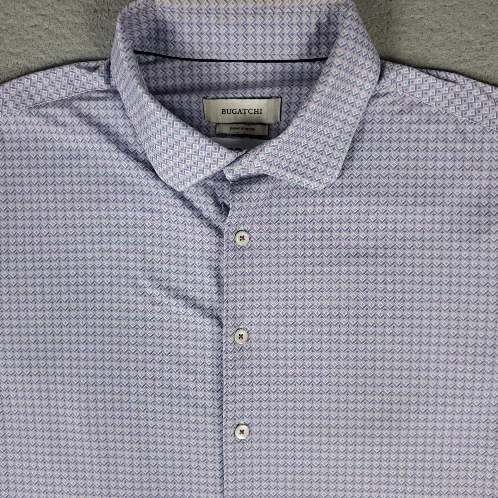 BUGATCHI Bugatchi Uomo Shirt Mens XL Purple Geometric Button Up Short Sleeve Shirt Men Purple Geometric Button-Up XL Size US XL / EU 56 / 4 - 2 Thumbnail