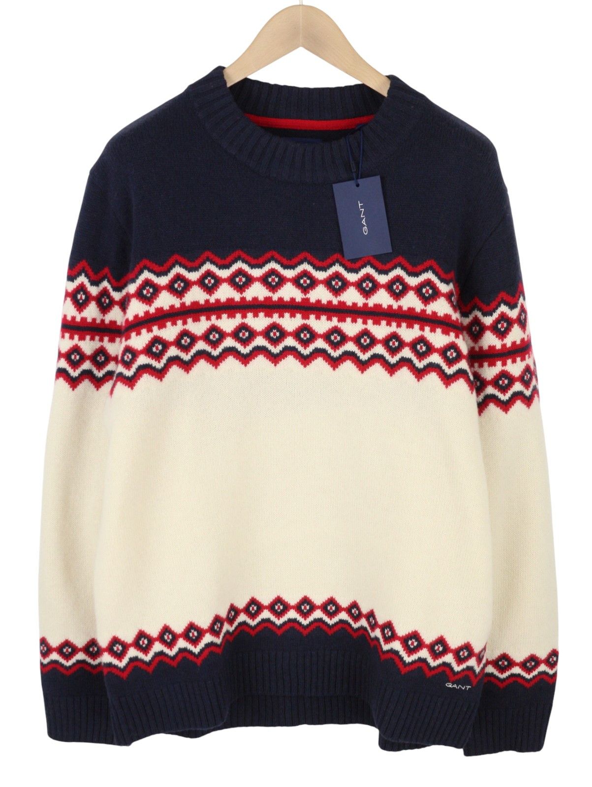 Gant HOLIDAY FAIR ISLE C-NECK XL Cream Lambswool Jumper 87249 Size US XL / EU 56 / 4 - 3 Thumbnail
