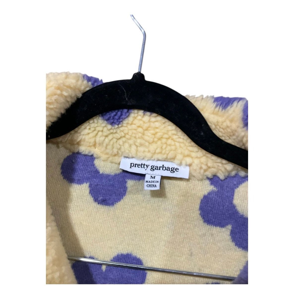 Other Pretty Garbage Sherpa Jacket Women Yellow Purple Flower Size M / US 6-8 / IT 42-44 - 3 Thumbnail