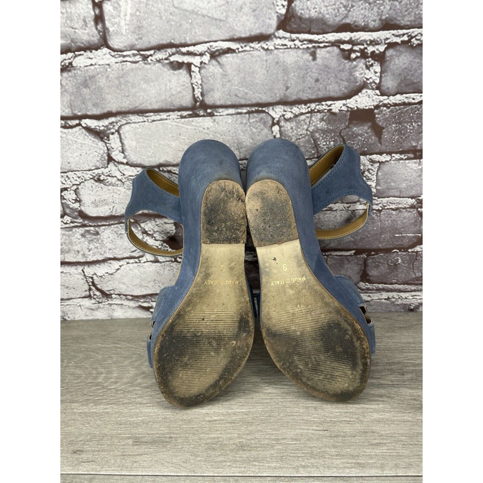 Billy Hill Garnet Hill Blue Suede Leather Wedge Ankle Strap Sandals Wom Size US 9 / IT 39 - 11 Thumbnail