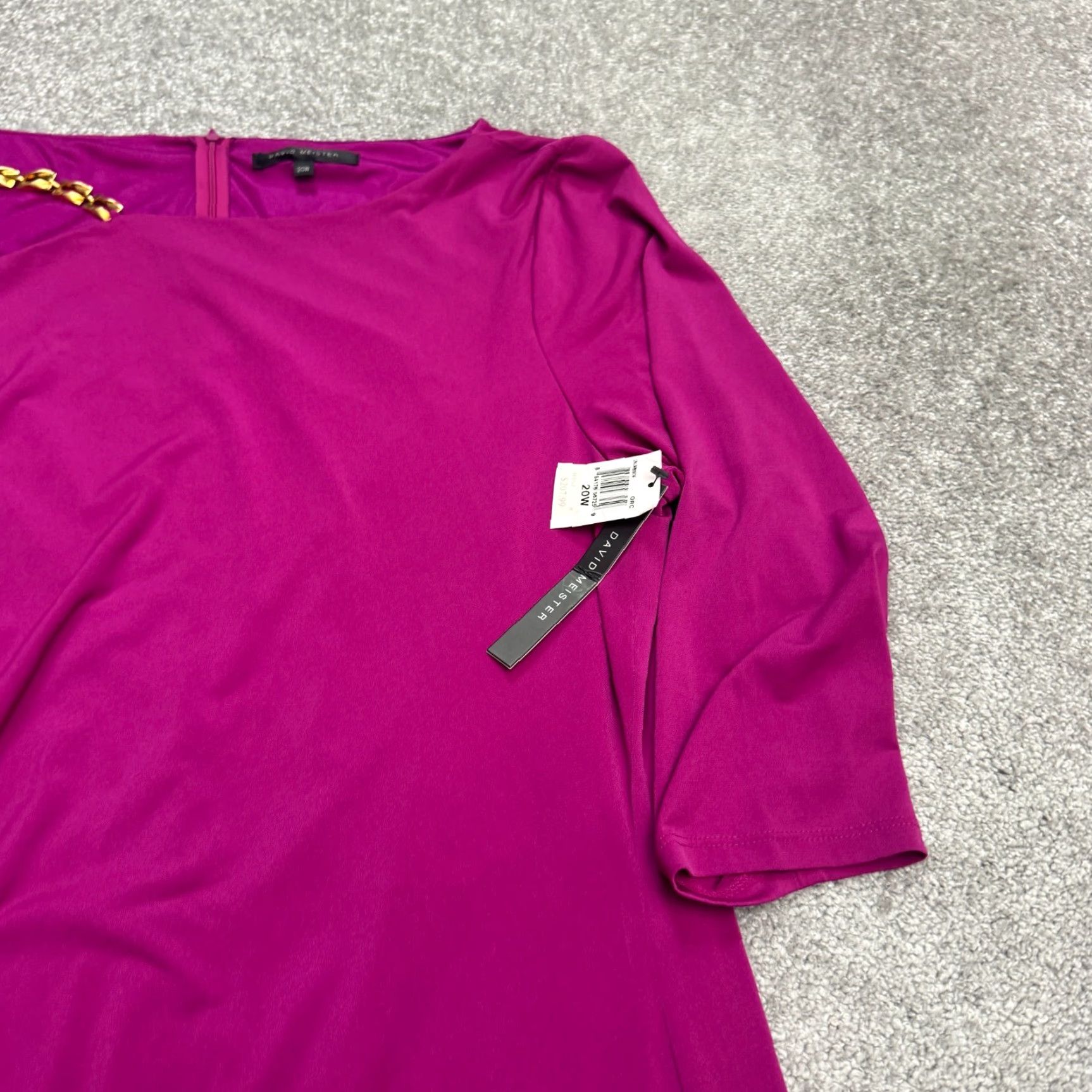 Vintage David Meister Dress Women Plus 20W Ruched Sheath Magenta Pink W/ Gold Chain NWT Size 3XL / US 20-22 - 4 Thumbnail