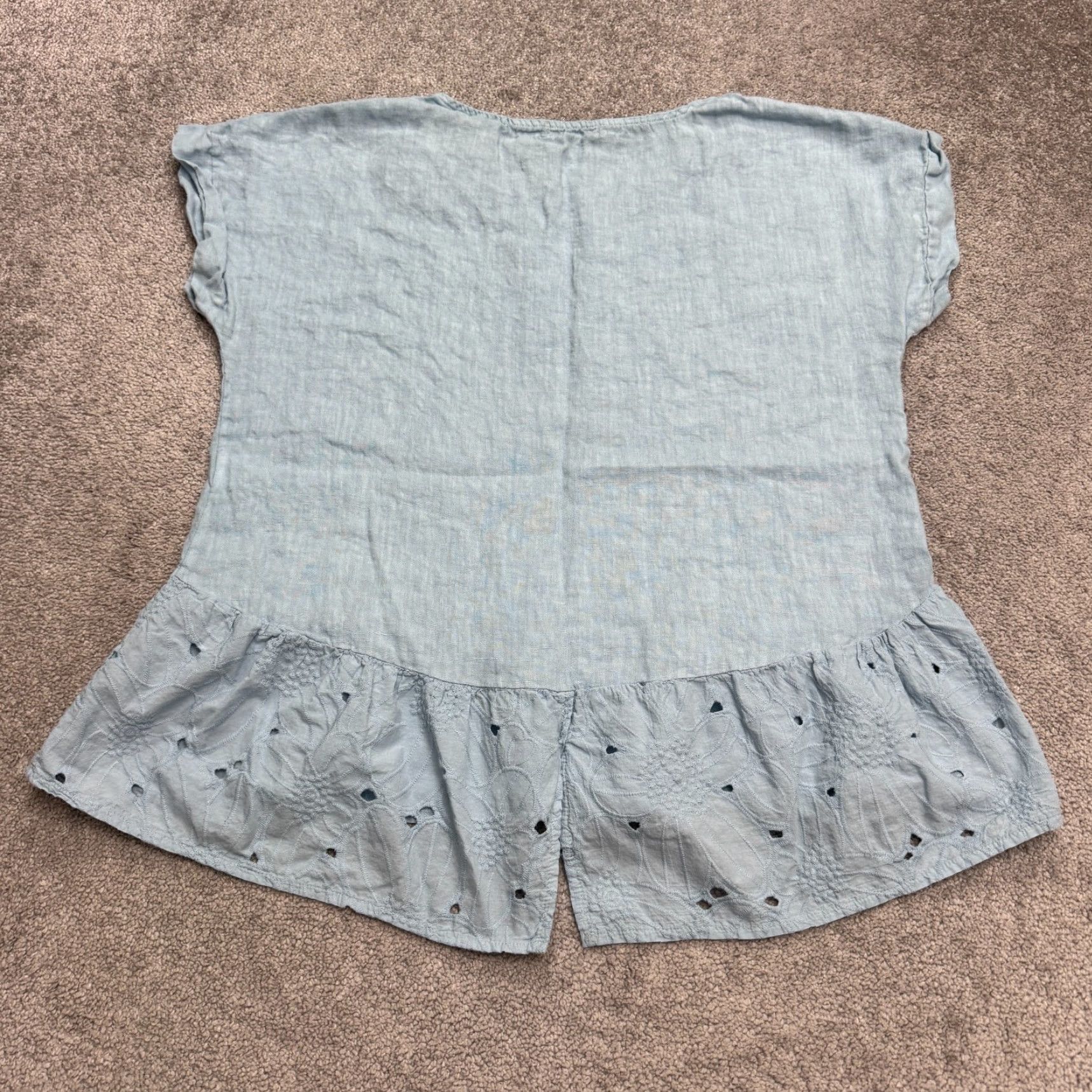 Vintage Terzo Millennio Blouse Shirt Womens L Blue Casual Linen Eyelet Peplum Bohemian Italy 90s? Size L / US 10 / IT 46 - 2 Thumbnail