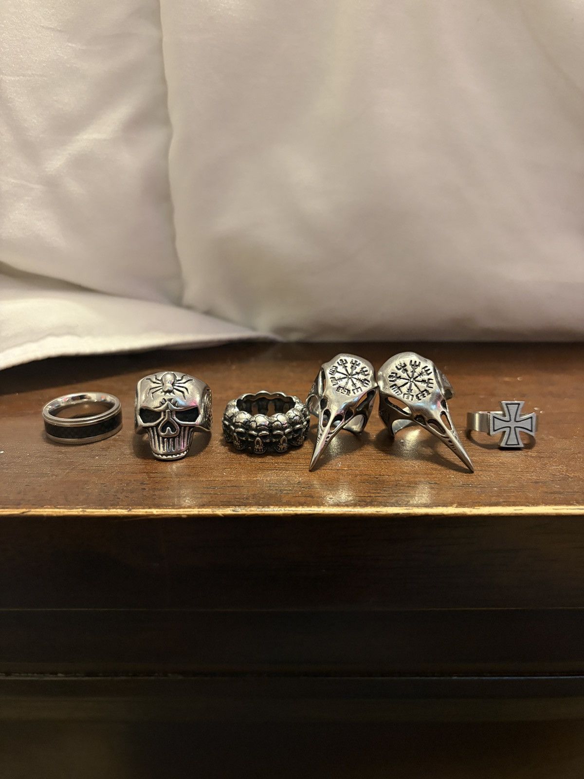Other Silver Stainless Steel 6 Biker Rings Size 7-10 Skulls Goth Size ONE SIZE - 1 Thumbnail
