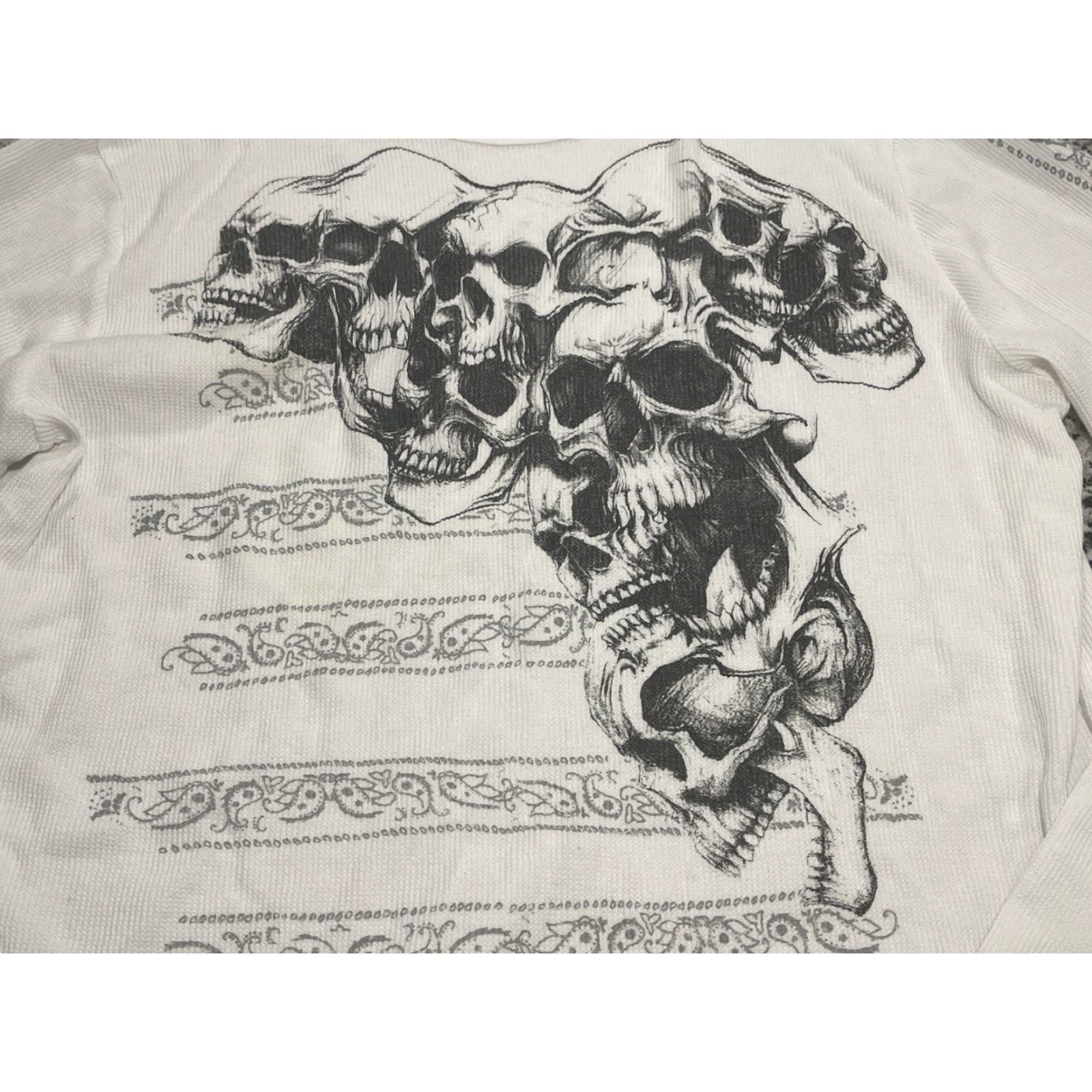 Vintage VINTAGE MMA Elite Shirt Men’s 2XL White Skull Graphic Print Thermal Sleeves Gothic Grunge Button Size US XXL / EU 58 / 5 - 2 Thumbnail