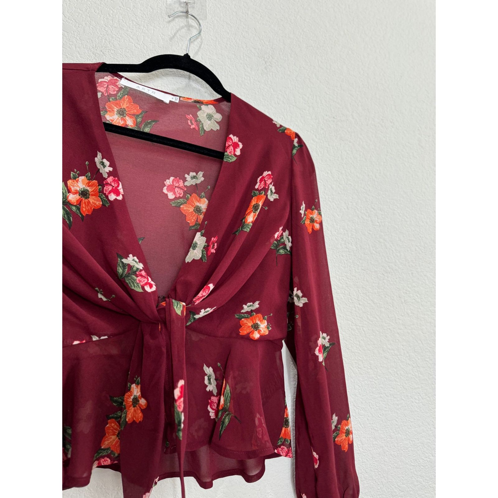 Other Women's Sheer Long Sleeve Blouse Top Maroon Medium Size M / US 6-8 / IT 42-44 - 11 Thumbnail