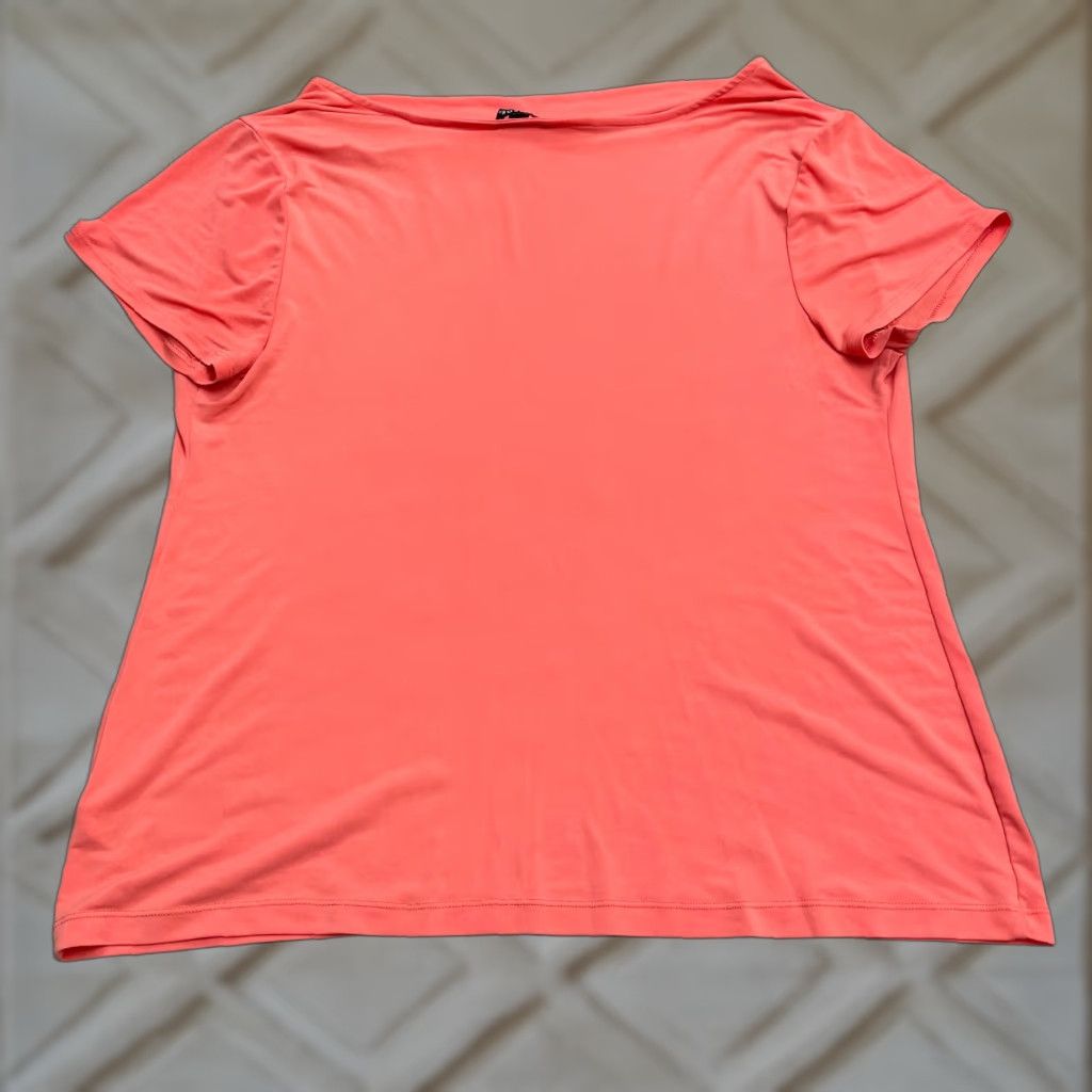 George George Blouse Shirt Womens XL Boat Neck Short Sleeve Orange Knit Polyester Spandex Casual Topjpeg Size XL / US 12-14 / IT 48-50 - 1 Thumbnail