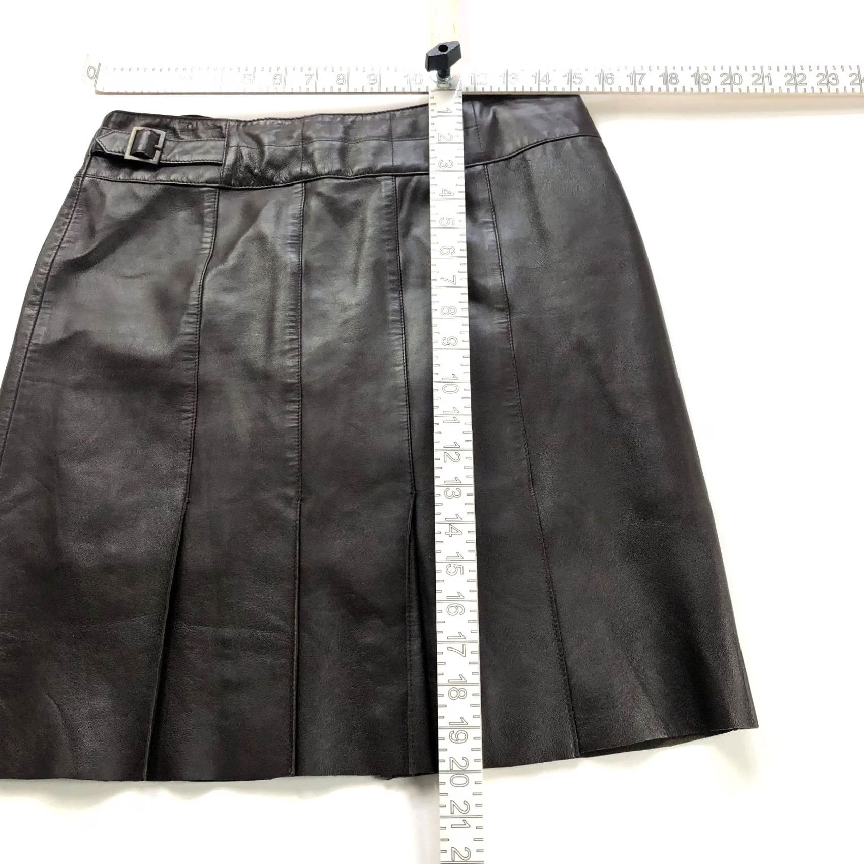 Vintage Cache Mini Skirt Brown 6 Fits 30In 100% Lamb Leather Zip Pleated Lined READ Size 28" / US 6 / IT 42 - 2 Thumbnail