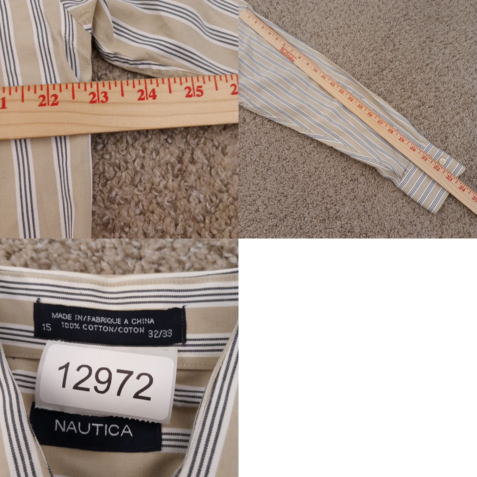 Nautica Nautica Shirt Mens 15 Beige Gray Striped Long Sleeve Button-Down Cotton Men Regular Size 15 Mens Womens? Size US M / EU 48-50 / 2 - 8 Thumbnail