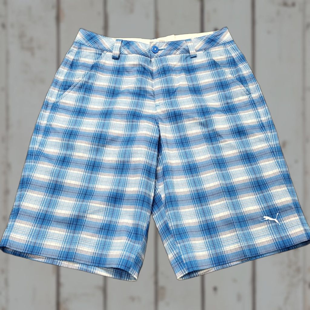 Puma Puma Shorts Mens 30 Blue Plaid Active Golf Chino Performance Flat Front Wicking Size US 30 / EU 46 - 1 Thumbnail