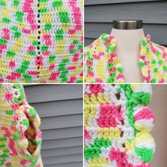 Handmade Handmade 80s Retro Neon Pink Green Yellow Poncho Cape One Si Size ONE SIZE - 6 Thumbnail