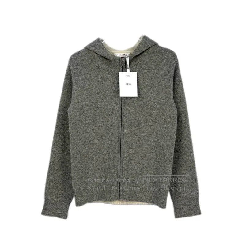 Dior Dior Grey Embroidered Phoenix Flower Cashmere Hooded Cardi Size XS / US 0-2 / IT 36-38 - 1 Thumbnail
