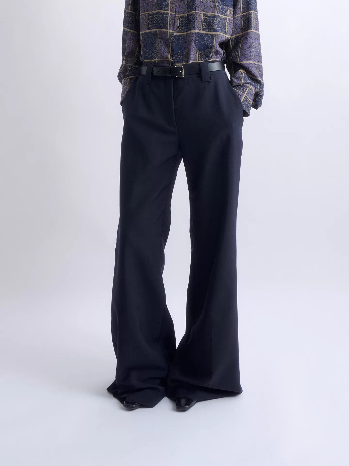 Prada PRADA Navy Mohair High-Waist Flared Trousers Size 26" / US 2 / IT 38 - 2 Thumbnail