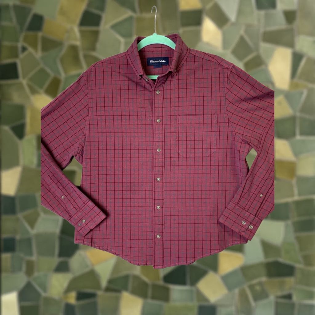 Mizzen+Main Mizzen + Main Shirt Men’s Medium Maroon Plaid City Flannel Classic Button-Up Long Sleeve Size US M / EU 48-50 / 2 - 1 Thumbnail