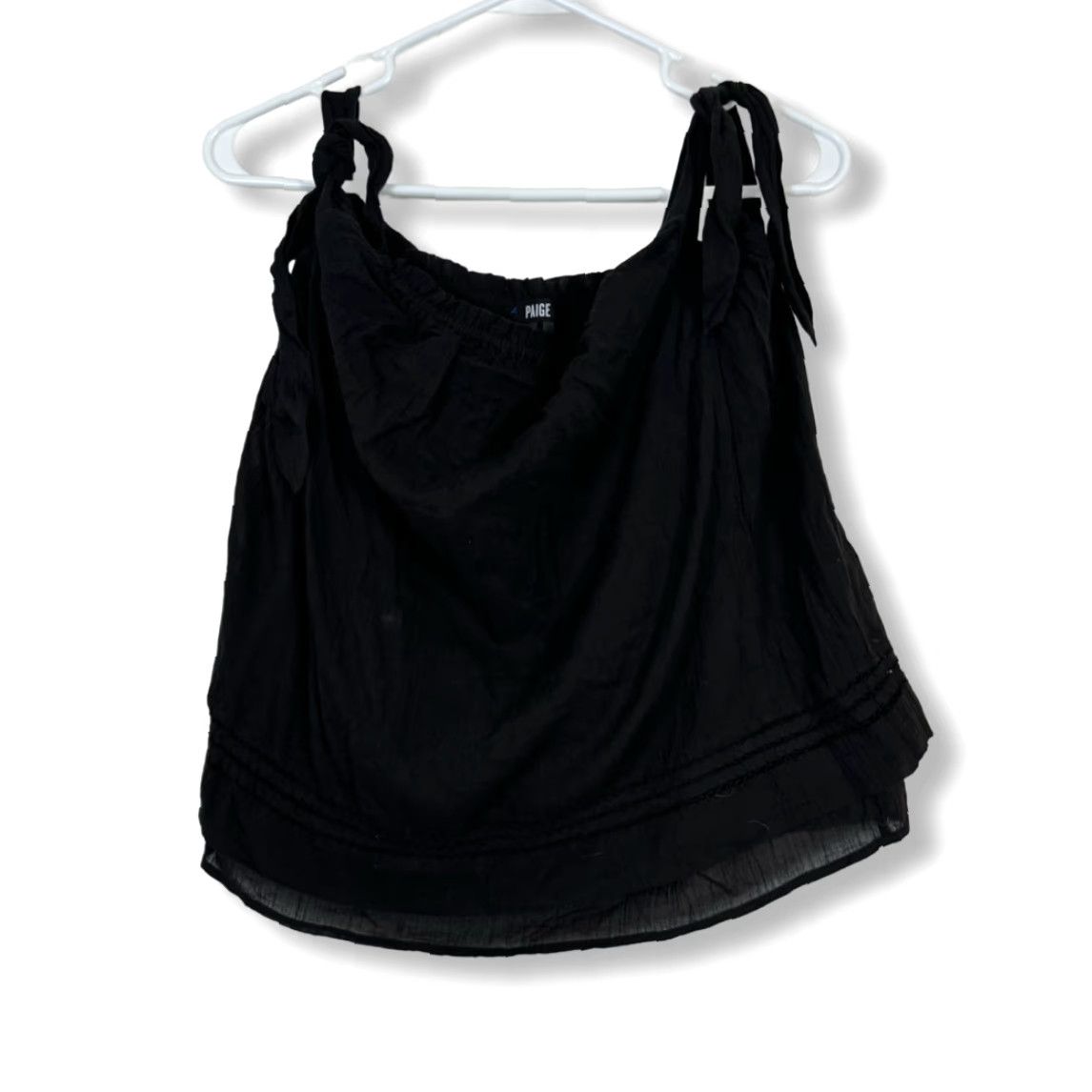 Paige Paige Blouse Women’s M Knotted Shoulder Elastic Neck Black Cotton Top W278 Size M / US 6-8 / IT 42-44 - 2 Thumbnail