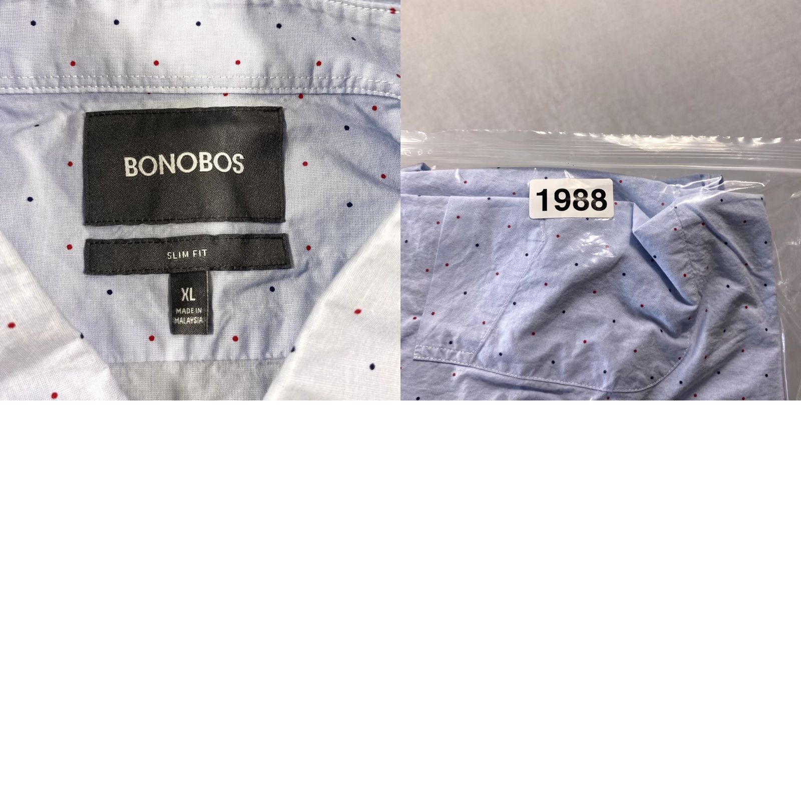 Bonobos Bonobos Shirt Mens XL White Blue Dots Slim Fit Stretch Button Up Performance Size US XL / EU 56 / 4 - 8 Thumbnail