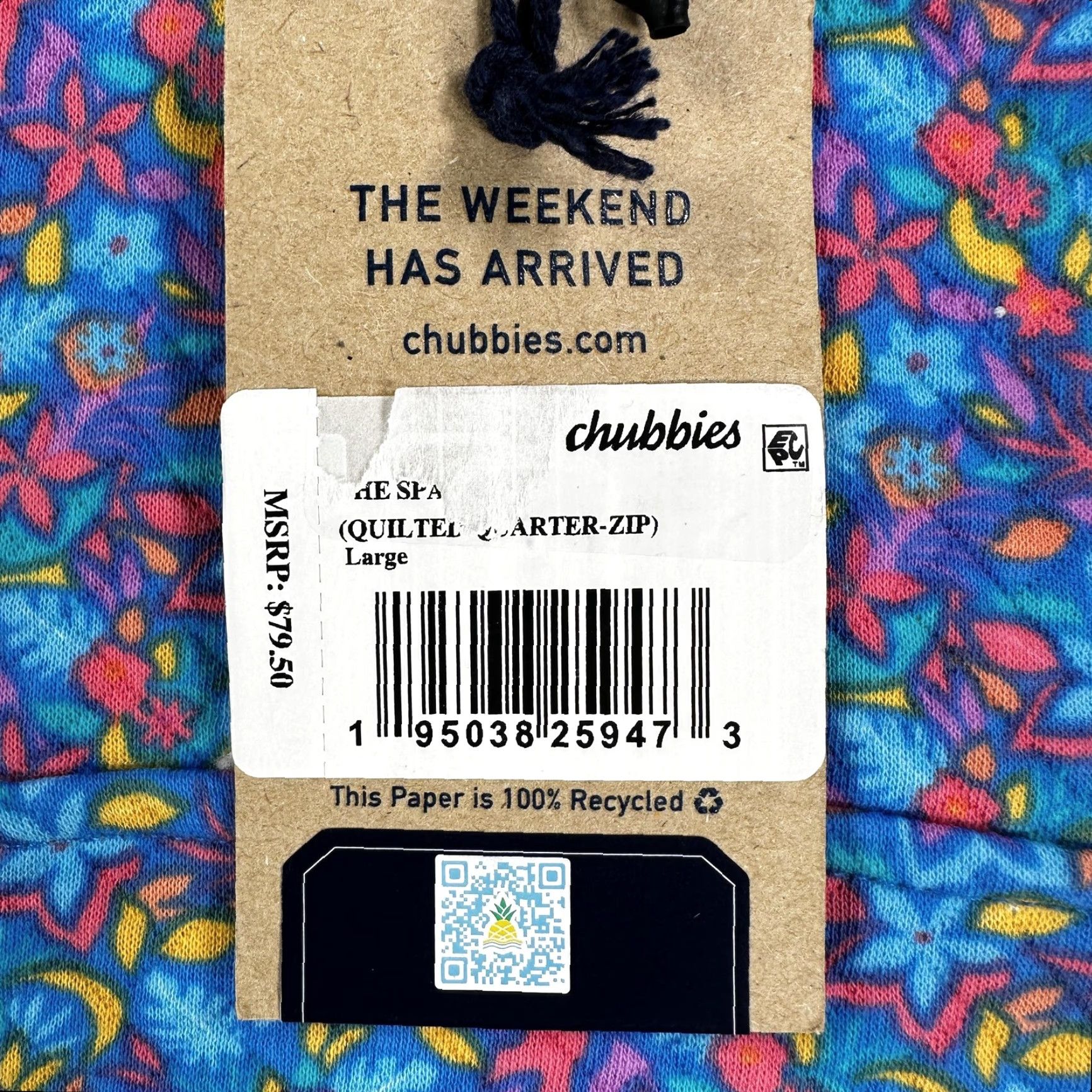 Chubbies Chubbies Sweatshirt Mens L 1/4 Zip Pullover Multicolor Floral Tropical Knit Pockets Mock Neck Quilted Seasonal Fall Winter Spring Size US L / EU 52-54 / 3 - 2 Thumbnail