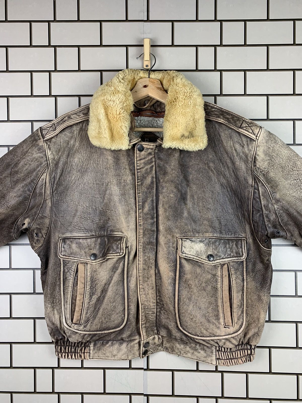 14th Addiction Vintage 90s Make Sherpa Leather Bomber Jacket Size US L / EU 52-54 / 3 - 10 Thumbnail