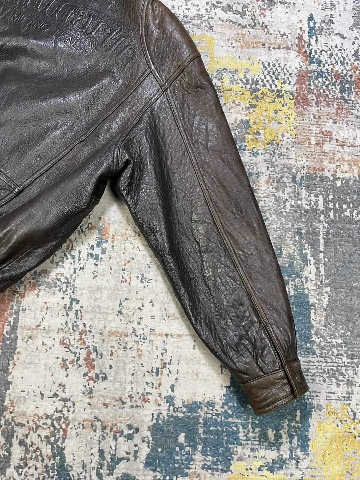 Genuine Leather Vtg Alan Martin Italy Back Embossed Sheepskin Bombers Size US L / EU 52-54 / 3 - 5 Thumbnail