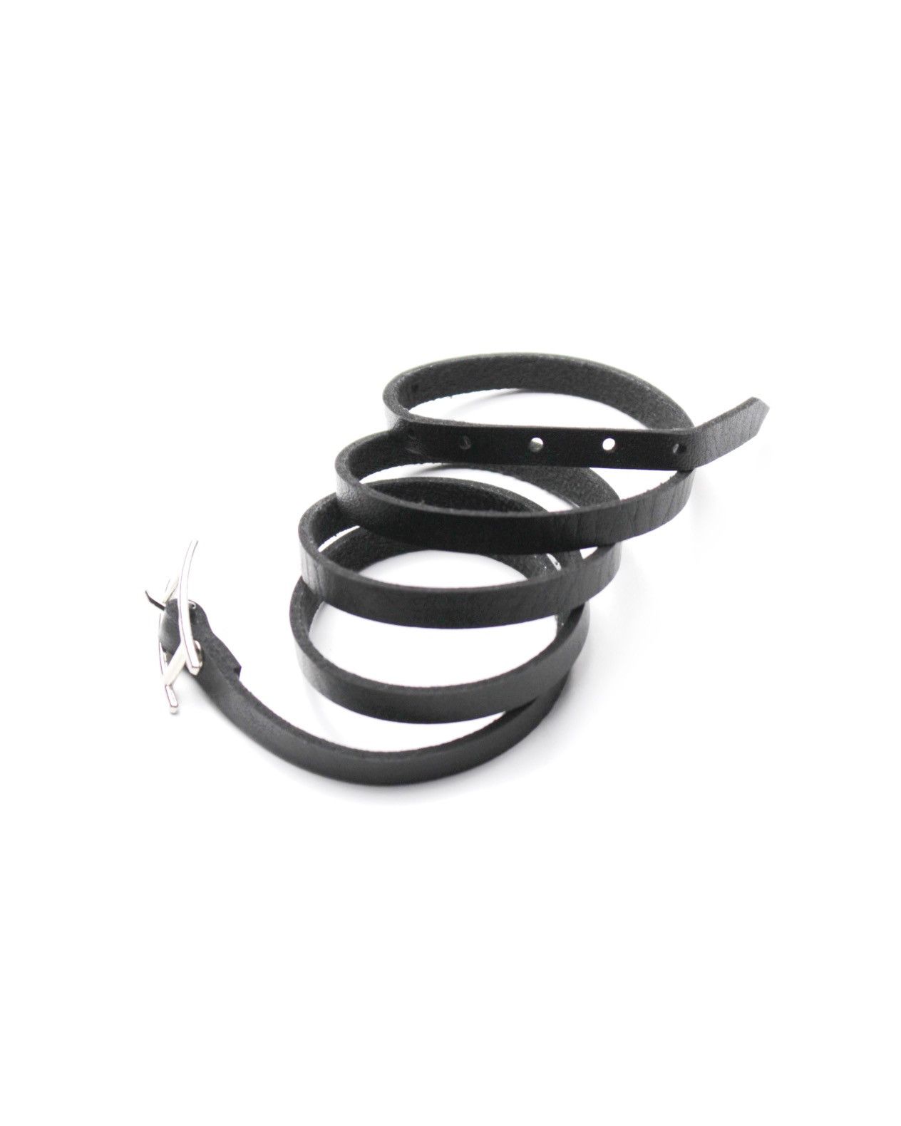 Japanese Brand BLACK DOUBLE-WRAP LEATHER BRACELET WITH METAL “H” BUCKLE Size ONE SIZE - 2 Thumbnail