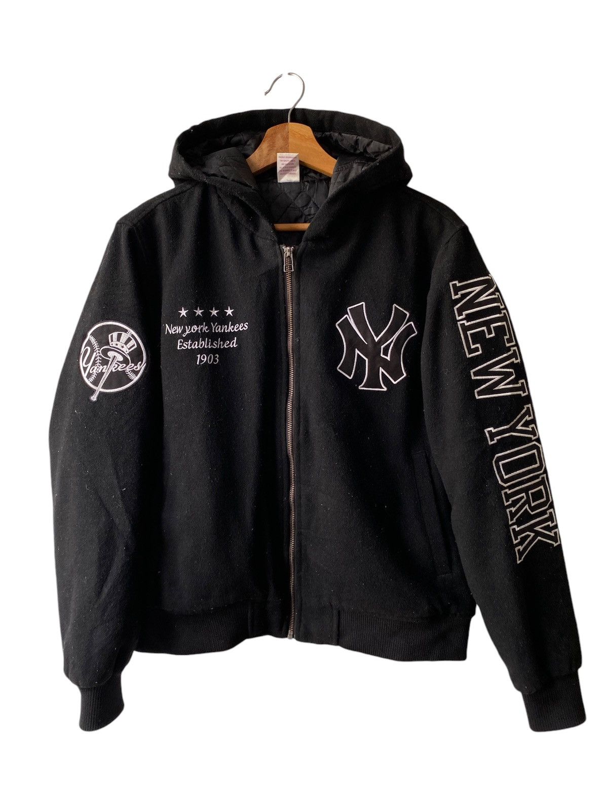 Japanese Brand 2000s - New York Yankees Wool Zipper Hoodie Jacket Size US L / EU 52-54 / 3 - 2 Thumbnail