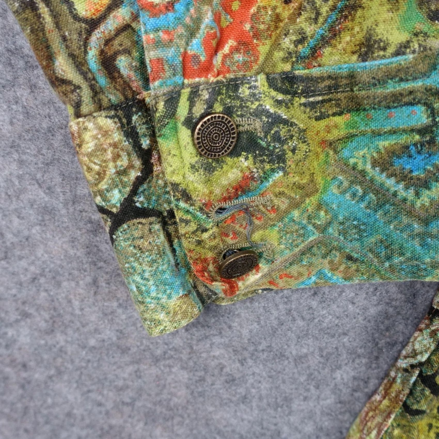 Vintage VINTAGE Chico's Jacket Womens Size 1 Green Linen Art Tribal Geometric Button VTG Jacket Size XS / US 0-2 / IT 36-38 - 7 Thumbnail