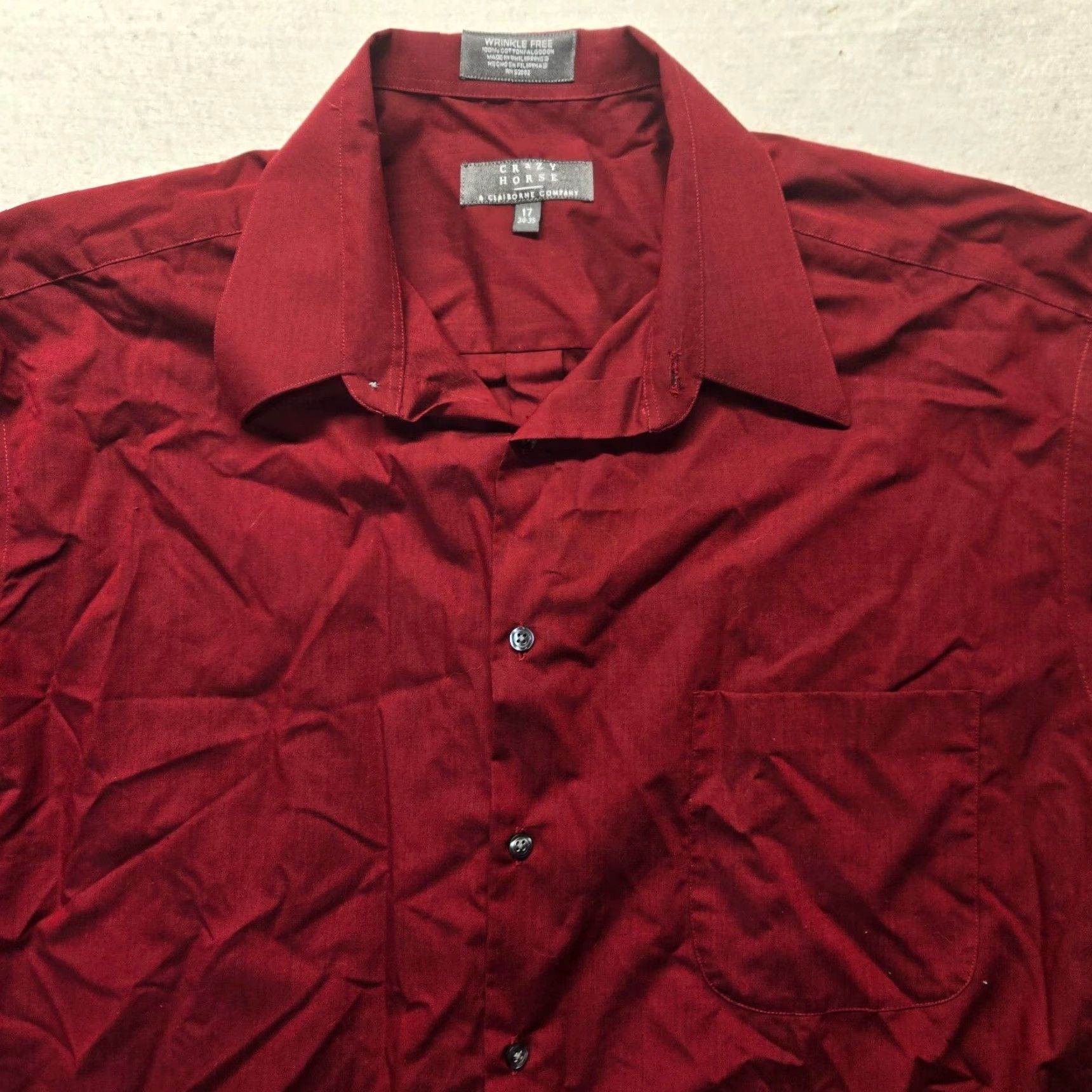 Vintage Crazy Horse Shirt Adult 17 Red Button-Up Long Sleeve Collared Cotton Blend Regular Mens Size 46R - 2 Thumbnail