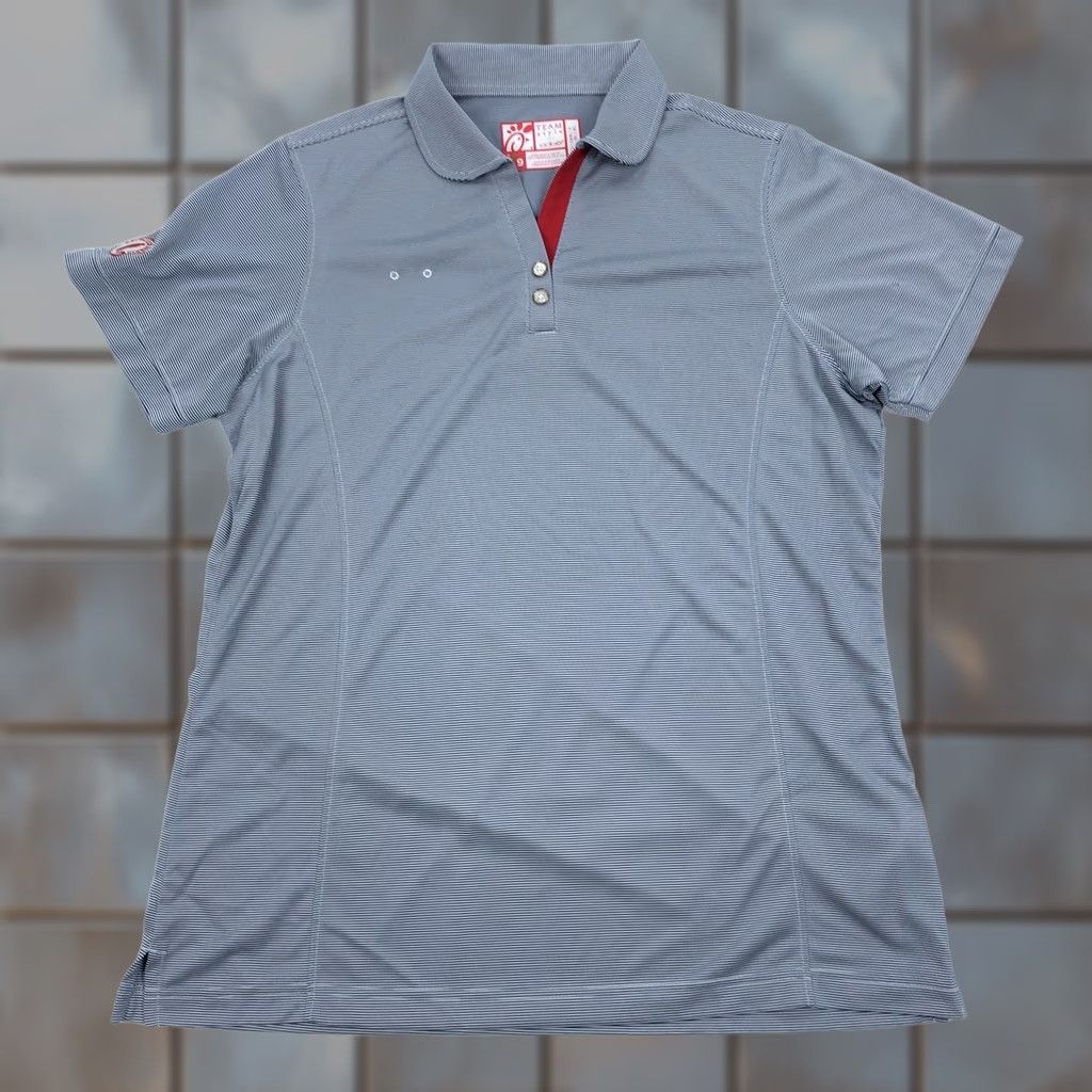 Vintage oobe Chick-fil-A Team Style Women's Gray Striped Polo Shirt L Recycled Size L / US 10 / IT 46 - 1 Thumbnail