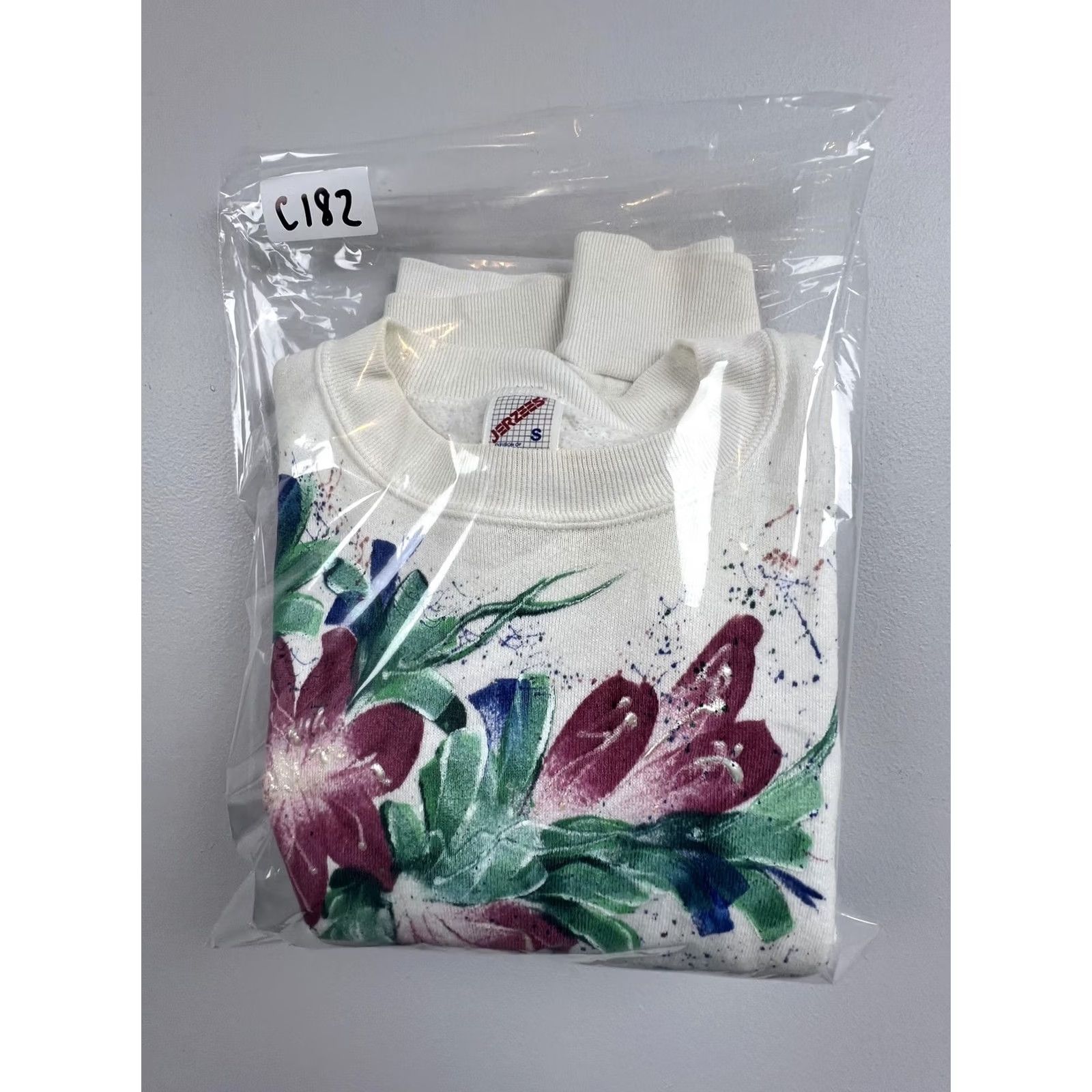 Jerzees VINTAGE Jerzees Sweatshirt Small White Floral Paint Splatter Fleece USA VTG Size S / US 4 / IT 40 - 6 Thumbnail