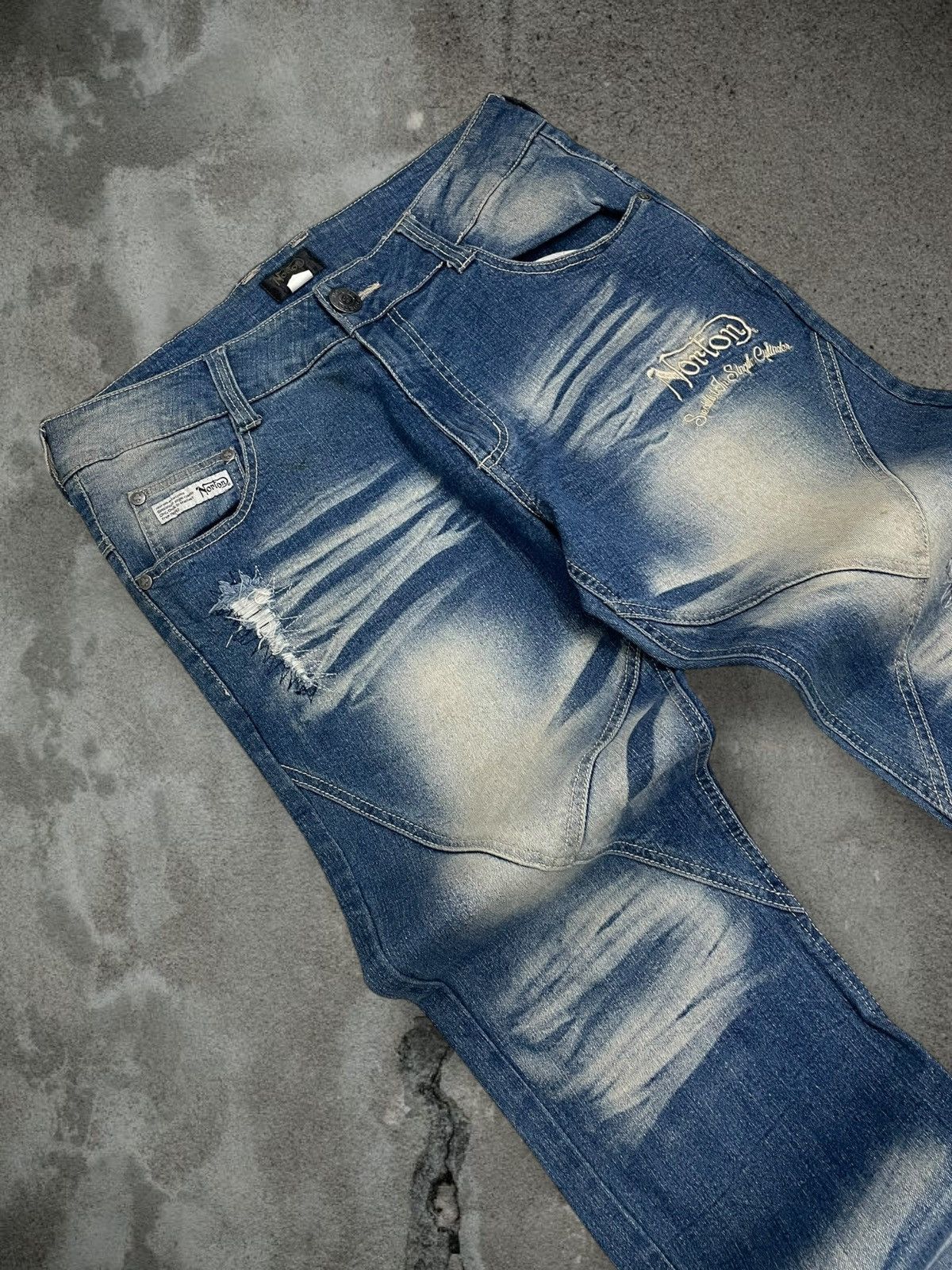 Japanese Brand Vintage Rare Designer Norton Motorcyles Distressed Denim Size US 32 / EU 48 - 7 Thumbnail