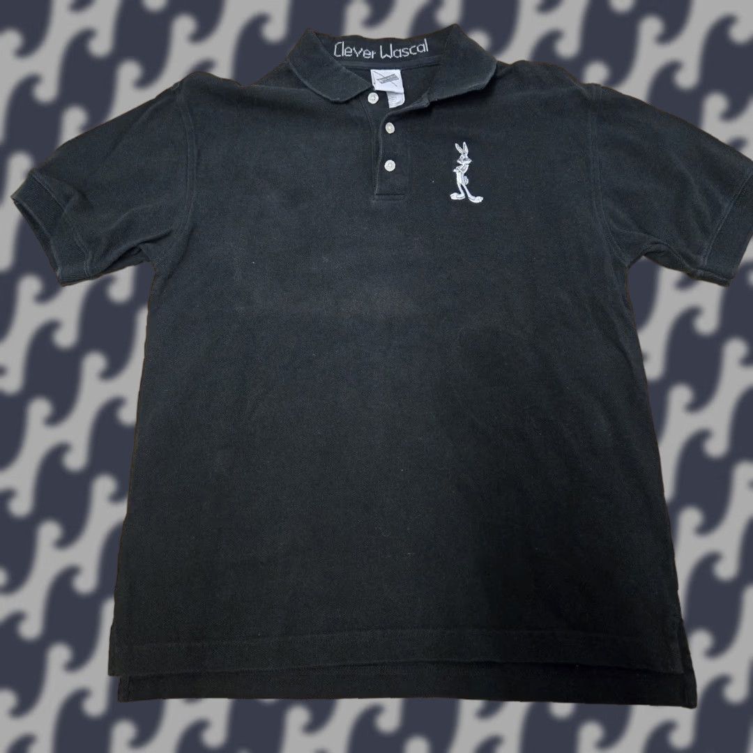 Vintage Warner Bros Bugs Bunny Polo Shirt Mens S Black Embroidered Cartoon Wascal Collared Short Sleeve Golf Walking 100% Cotton Size US S / EU 44-46 / 1 - 1 Thumbnail