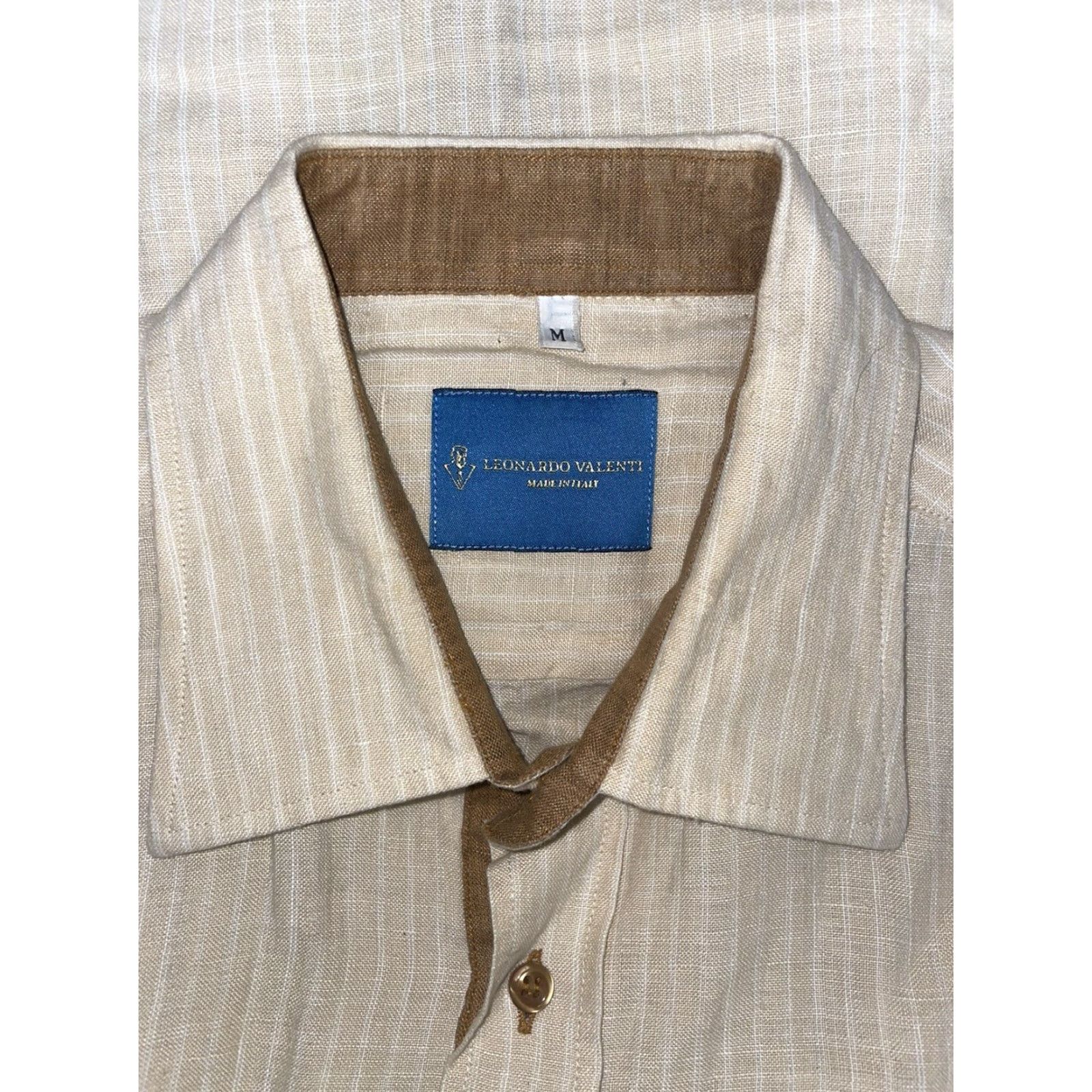 Valentino Leonard Valenti Button-Down Shirt Mens M Brown Beige Button-Up Long Sleeve Shirt Size US M / EU 48-50 / 2 - 7 Thumbnail