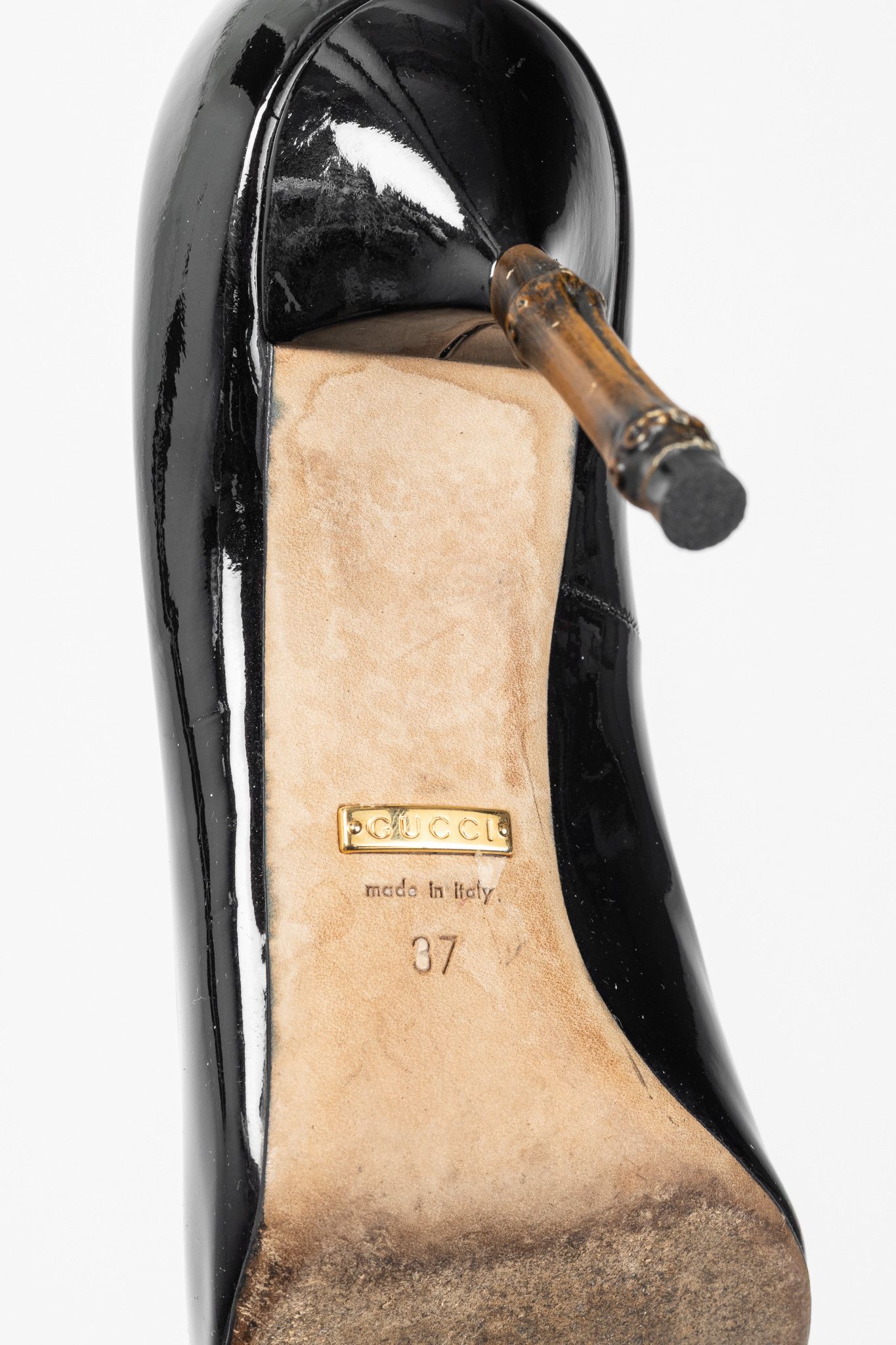 Gucci Gucci Kristen Black Patent-Leather Pointed Toe Bamboo Heels Size US 6.5 / IT 36.5 - 5 Thumbnail