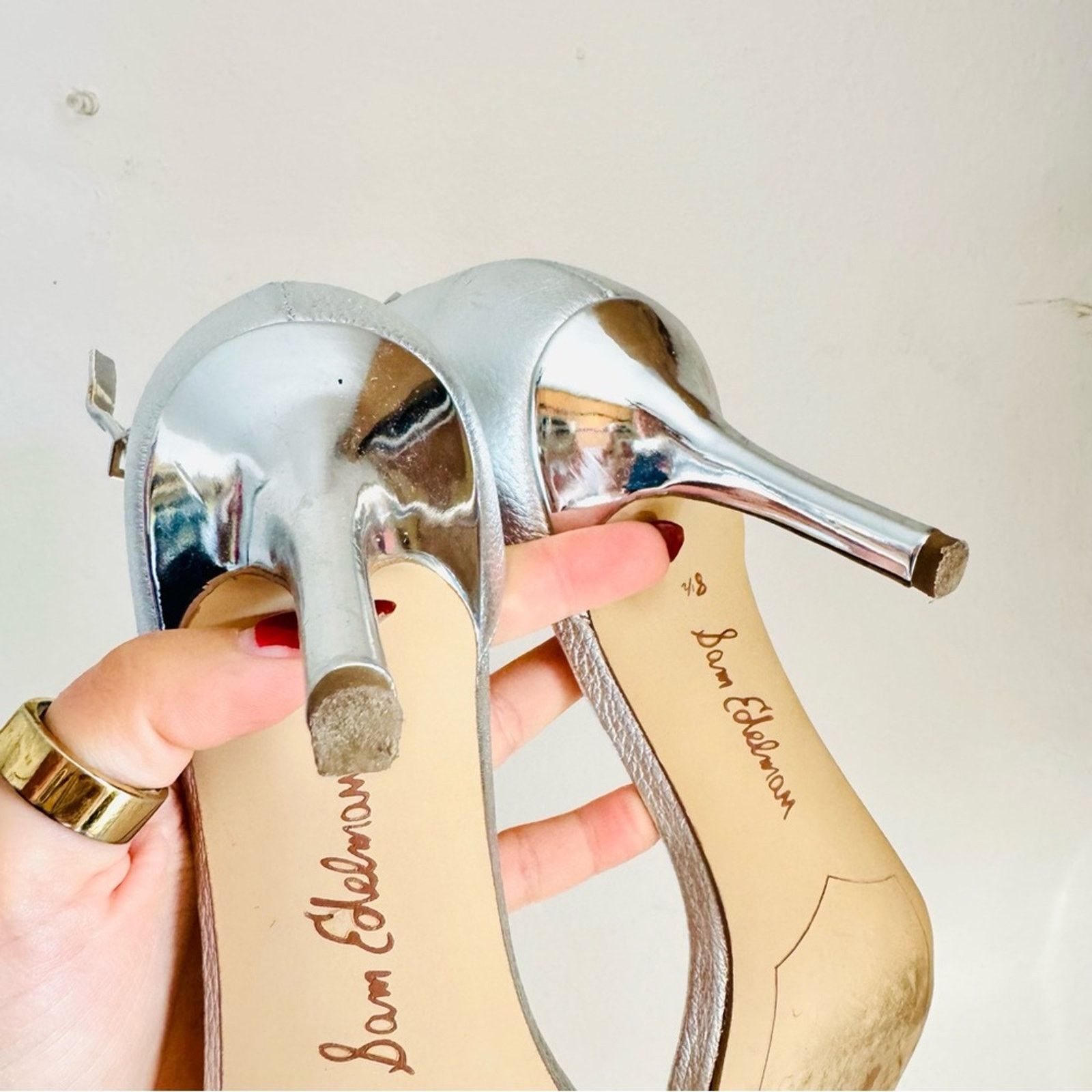 Sam Edelman SAM EDELMAN Metallic Silver Strap $180 Stiletto Sandals Heel Size US 8.5 / IT 38.5 - 7 Thumbnail