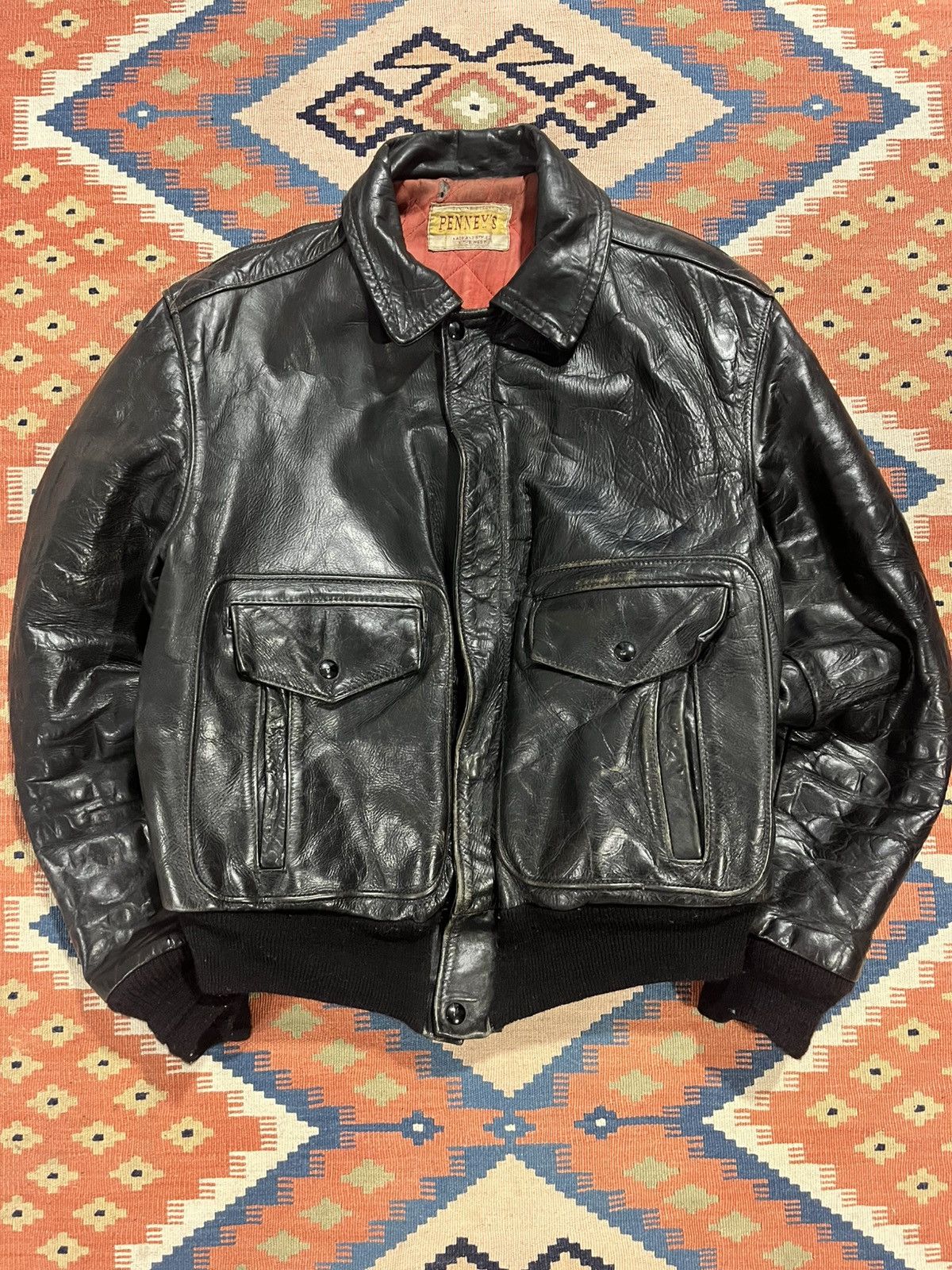 Japanese Brand Vintage 50’s cropped leather bomber jacket Size US L / EU 52-54 / 3 - 1 Thumbnail