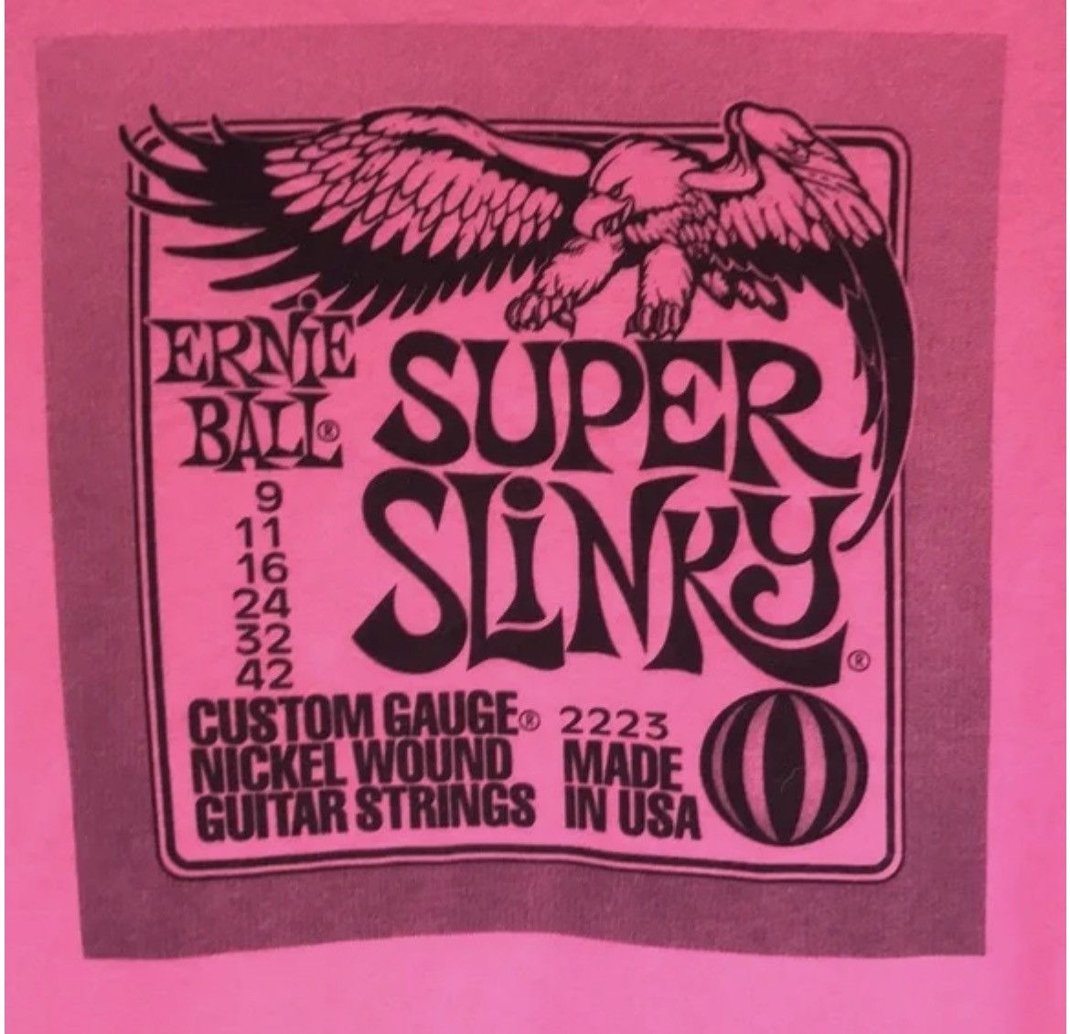 Gildan Pink Ernie Ball Super Slinky Promo T-Shirt Size Large Size US L / EU 52-54 / 3 - 4 Thumbnail