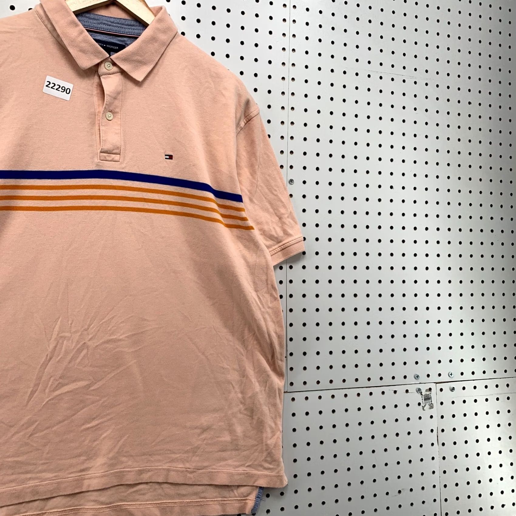 Tommy Hilfiger Tommy Hilfiger Polo Shirt Pink Blue Orange Striped Mens XL Classic Fit 25x28 Size US XL / EU 56 / 4 - 4 Thumbnail