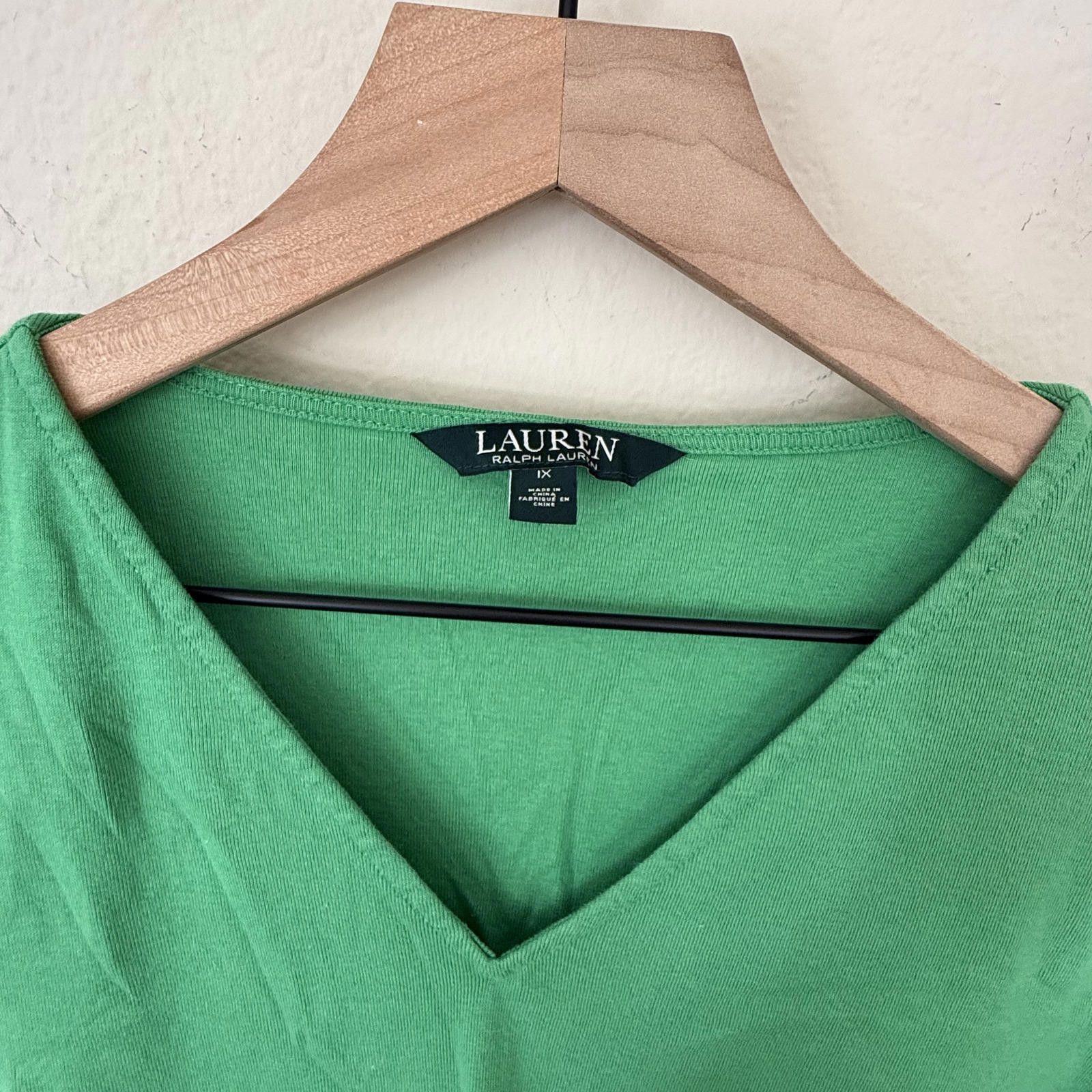Polo Ralph Lauren Ralph Lauren Shirt Women's IX Green Short Sleeve V-Neck Size L / US 10 / IT 46 - 3 Thumbnail